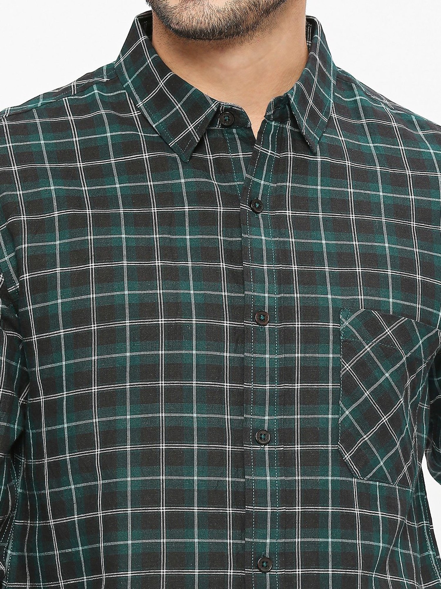 SOLEMIO Green Slim Fit Cotton Check Shirt