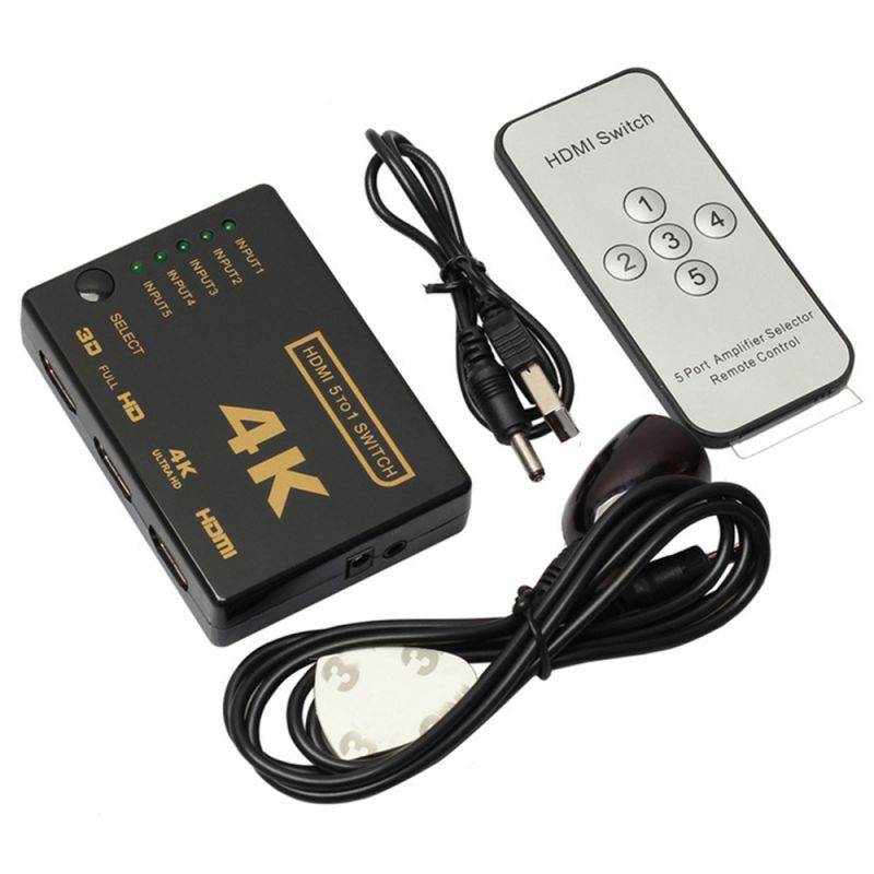 HDMI Switch 4K 5 in 1 out HDMI Selector Splitter- HDMI Switcher with Remote Hdmi Auto Switcher Box Supports 4K 60Hz, HDMI Switch for PS3 / Xbox One/Fire TV/SKY BOX/STB/DVD/Laptop