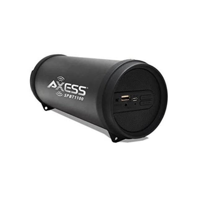 axess portable bluetooth indoor/outdoor 1.0 hi-fi cylinder loud speaker with 2.5" horn usb port and aux inputs black (spbt1100b