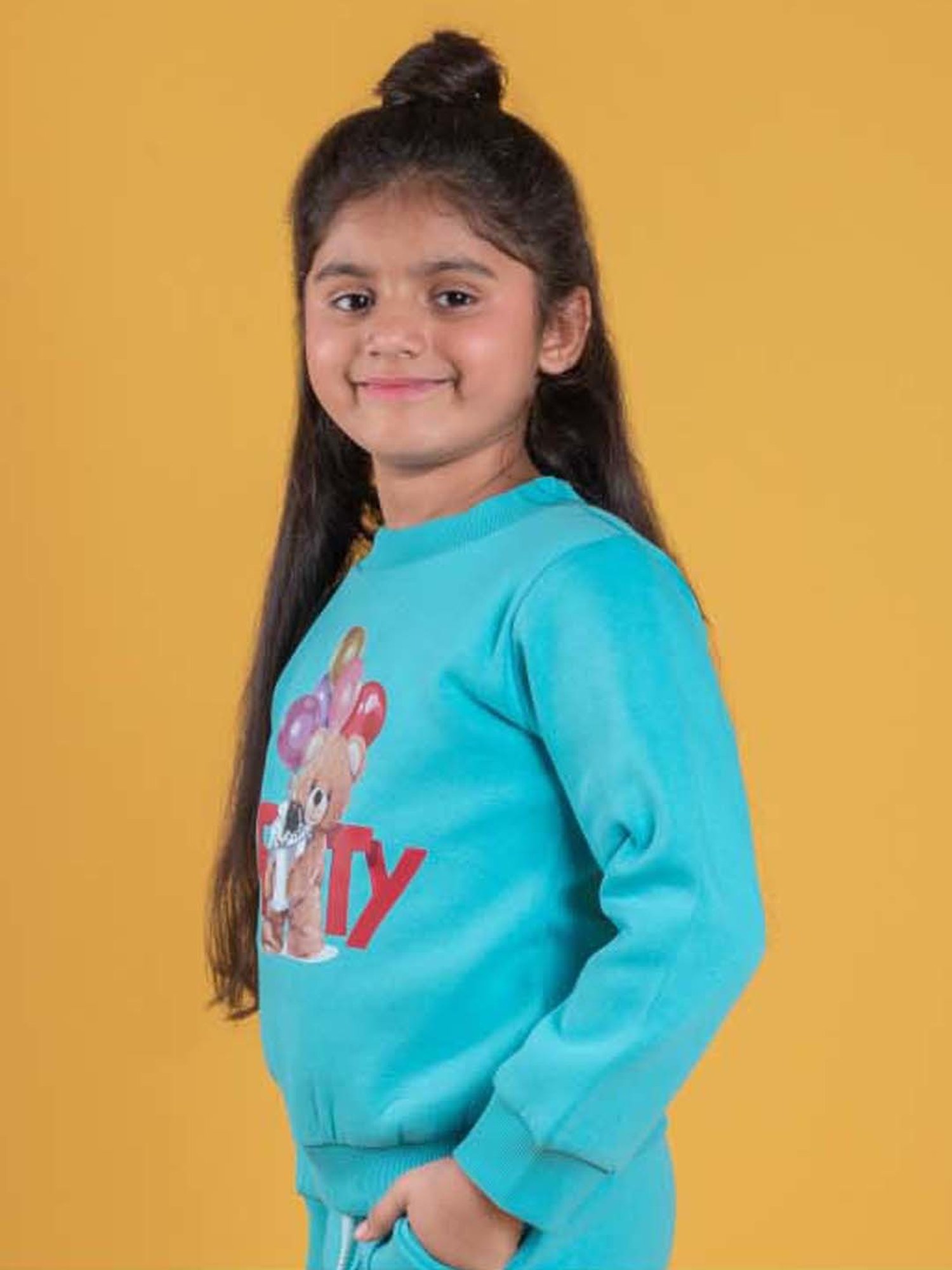 Tiny Girl Kids Aqua Blue Printed Full Sleeves Sweatshirt