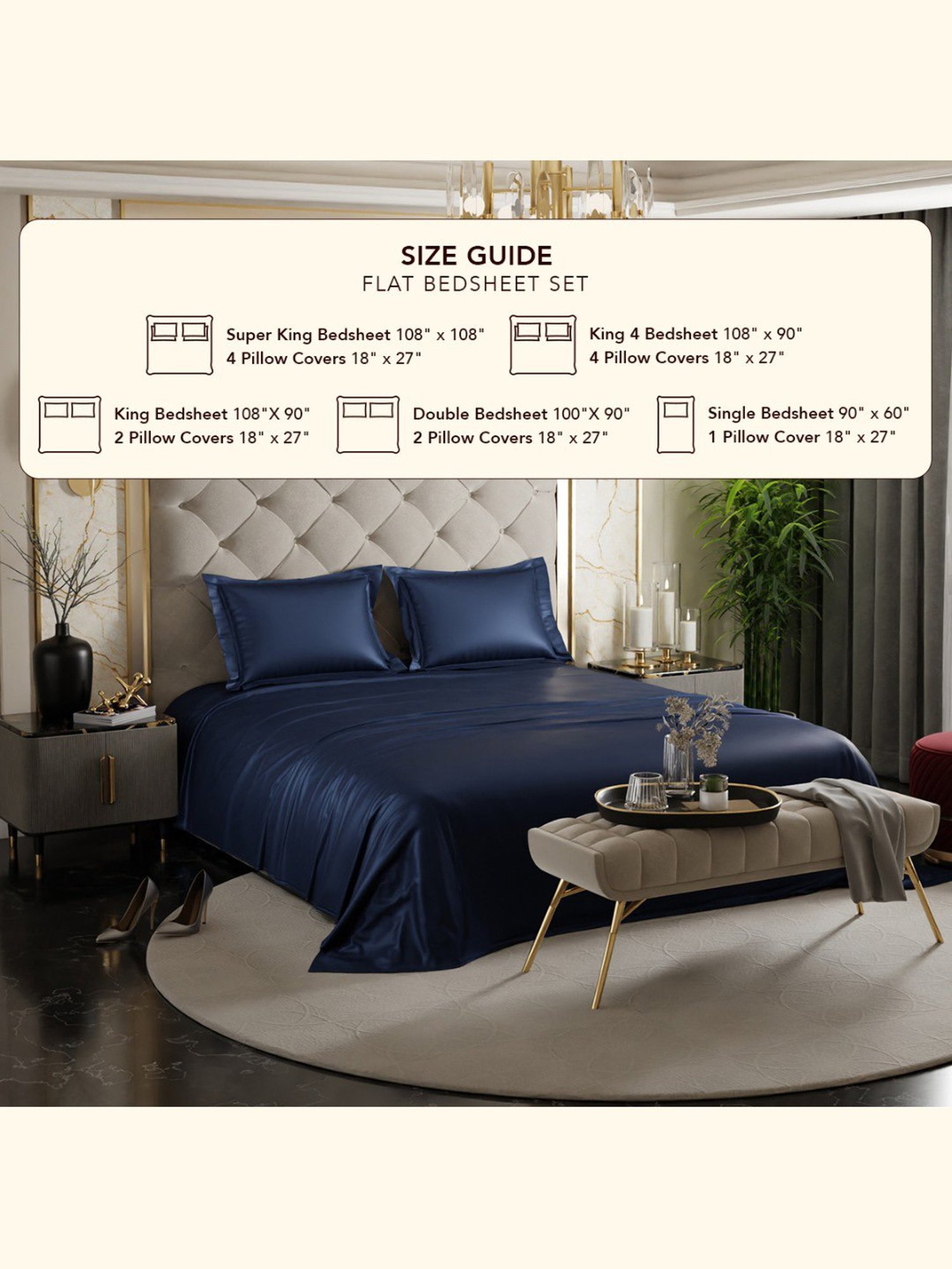 Stoa Paris Date Night Navy Polyester 300 TC Double Bedsheet with 2 Pillow Covers