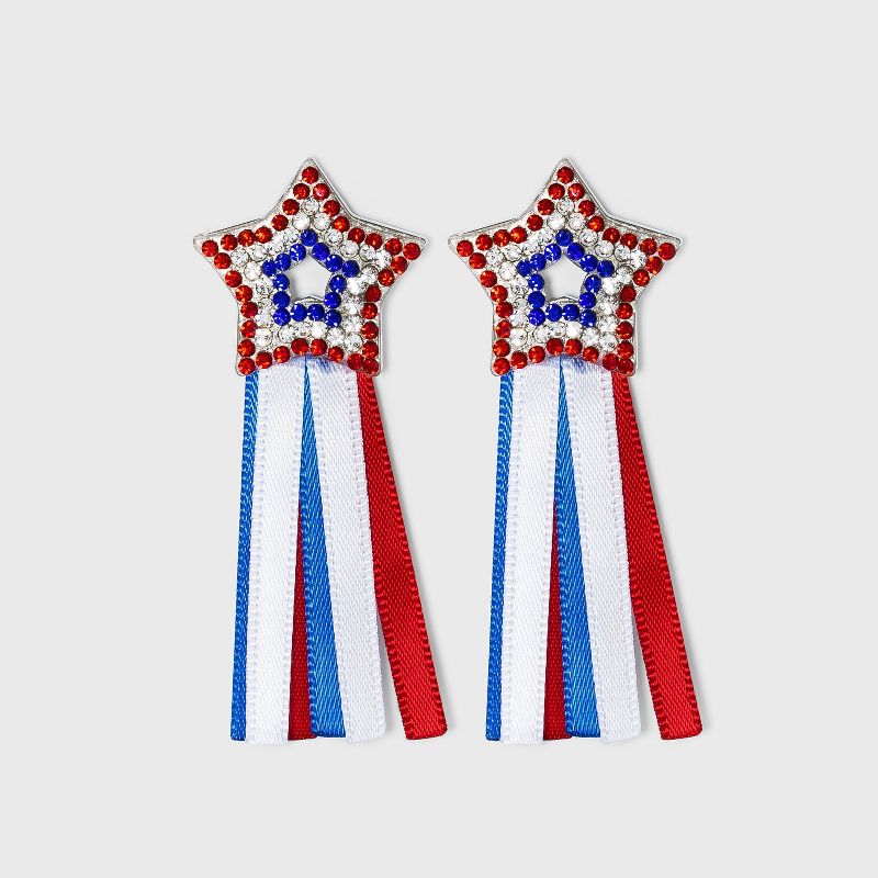 Americana Star Ribbon Drop Earrings - Red/White/Blue