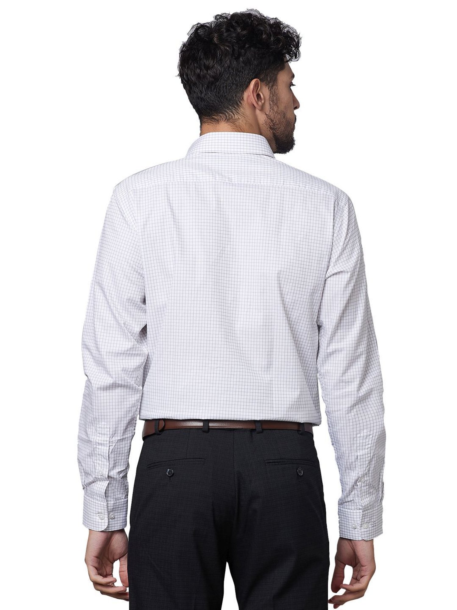 Raymond Grey Cotton Slim Fit Checks Shirt