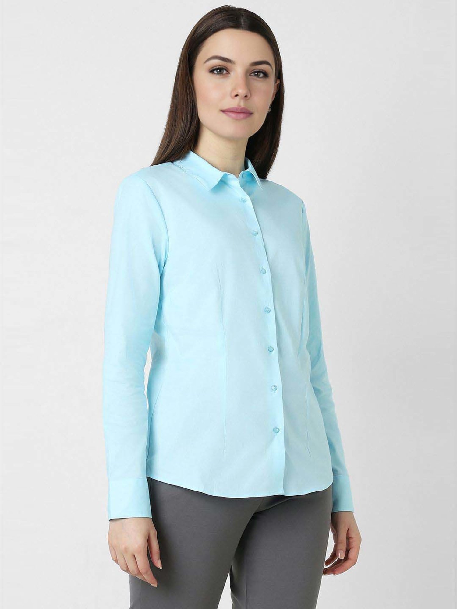 Van Heusen Blue Cotton Plain Formal Shirt