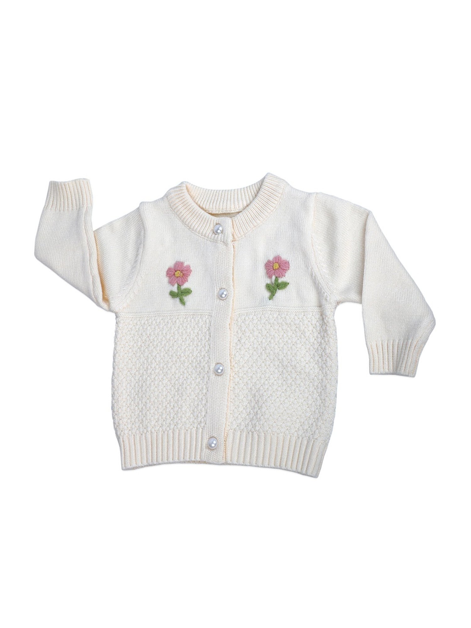 Baby Moo Kids Off-White Floral Print Full Sleeves Sweater