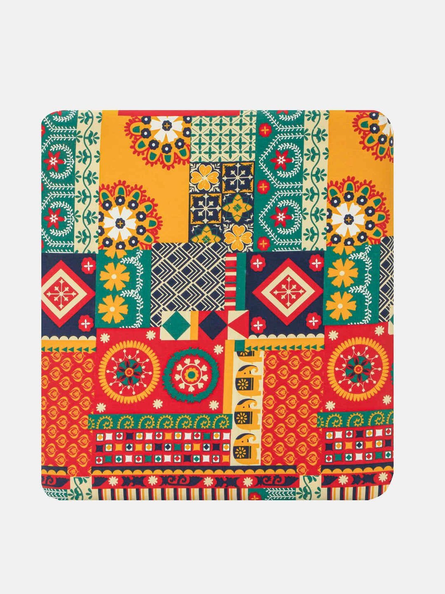 Chumbak Swirls Printed Red Sheesham Wood Modern Trunk Storage Ottoman