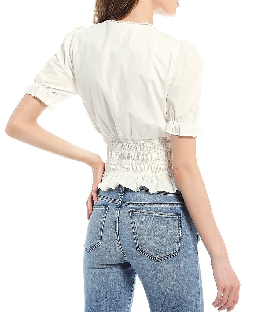 WAYF Smocked Waist V-Neck Short Sleeve Top