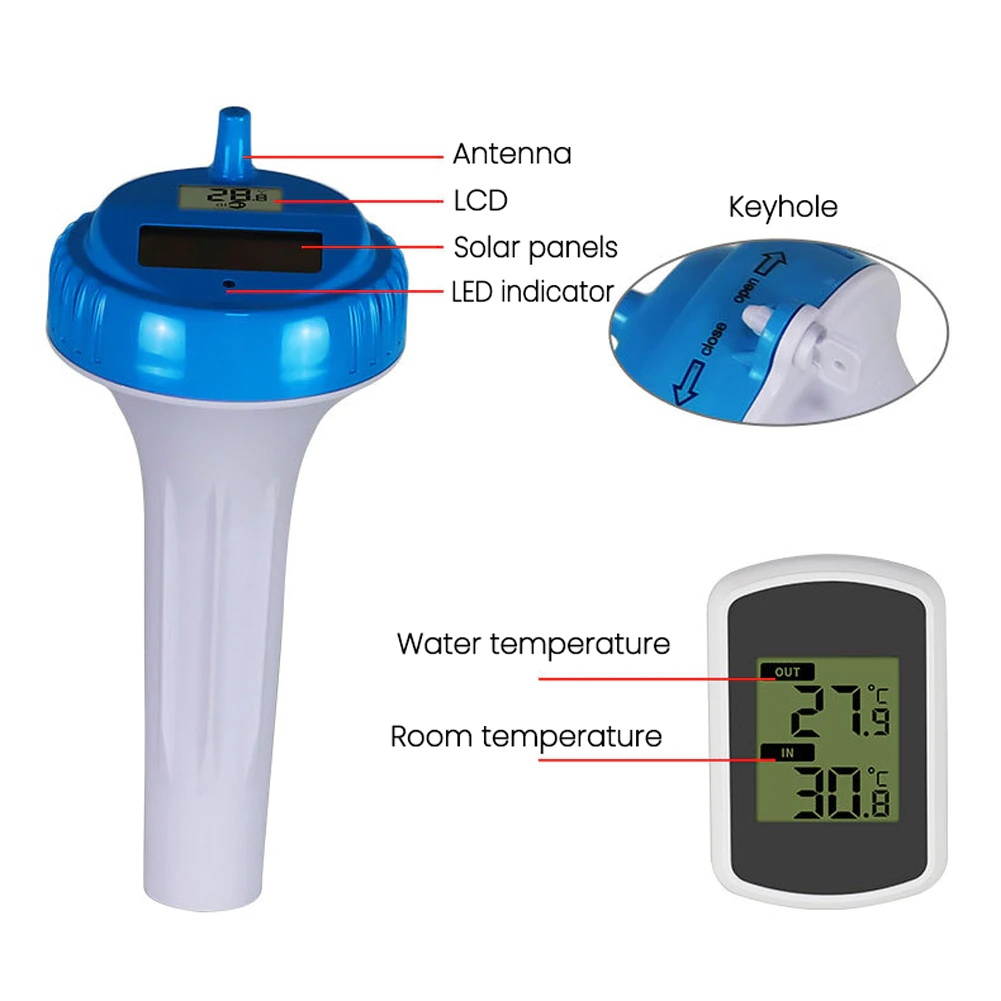 Solar Powered Floatings Wireless Electronic Water Temperature Meter Summer Swimming Pool Water Temperature Monitor Double Layer