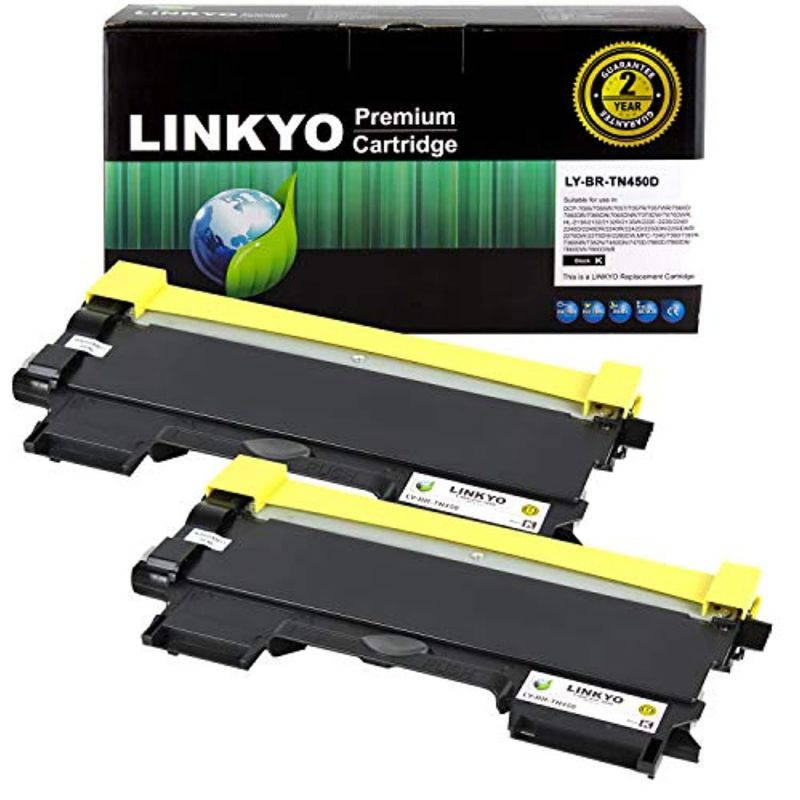 2-Pack LINKYO Replacement Toner Cartridges for Brother TN450 TN-450 TN420 (Black, High Yield)