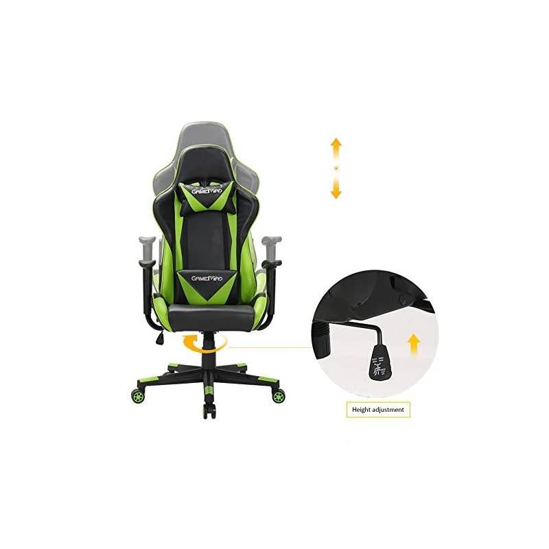 Back PU Leather Swivel Gaming Chair with Adjustable Lumbar Support Headrest Footrest Video Game Chair Racing Office Chair (Bule)