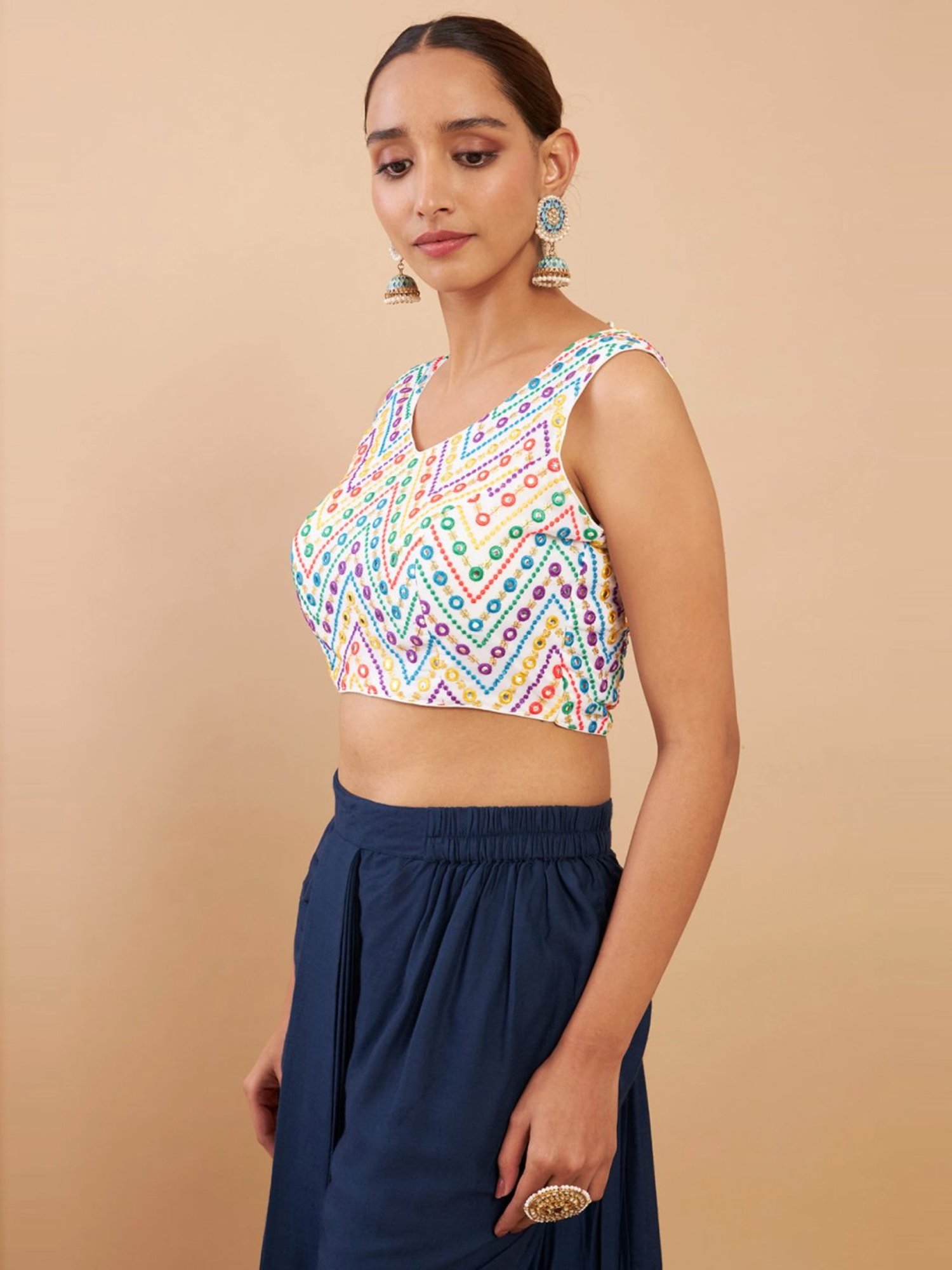 Soch White Embroidered Readymade Blouse