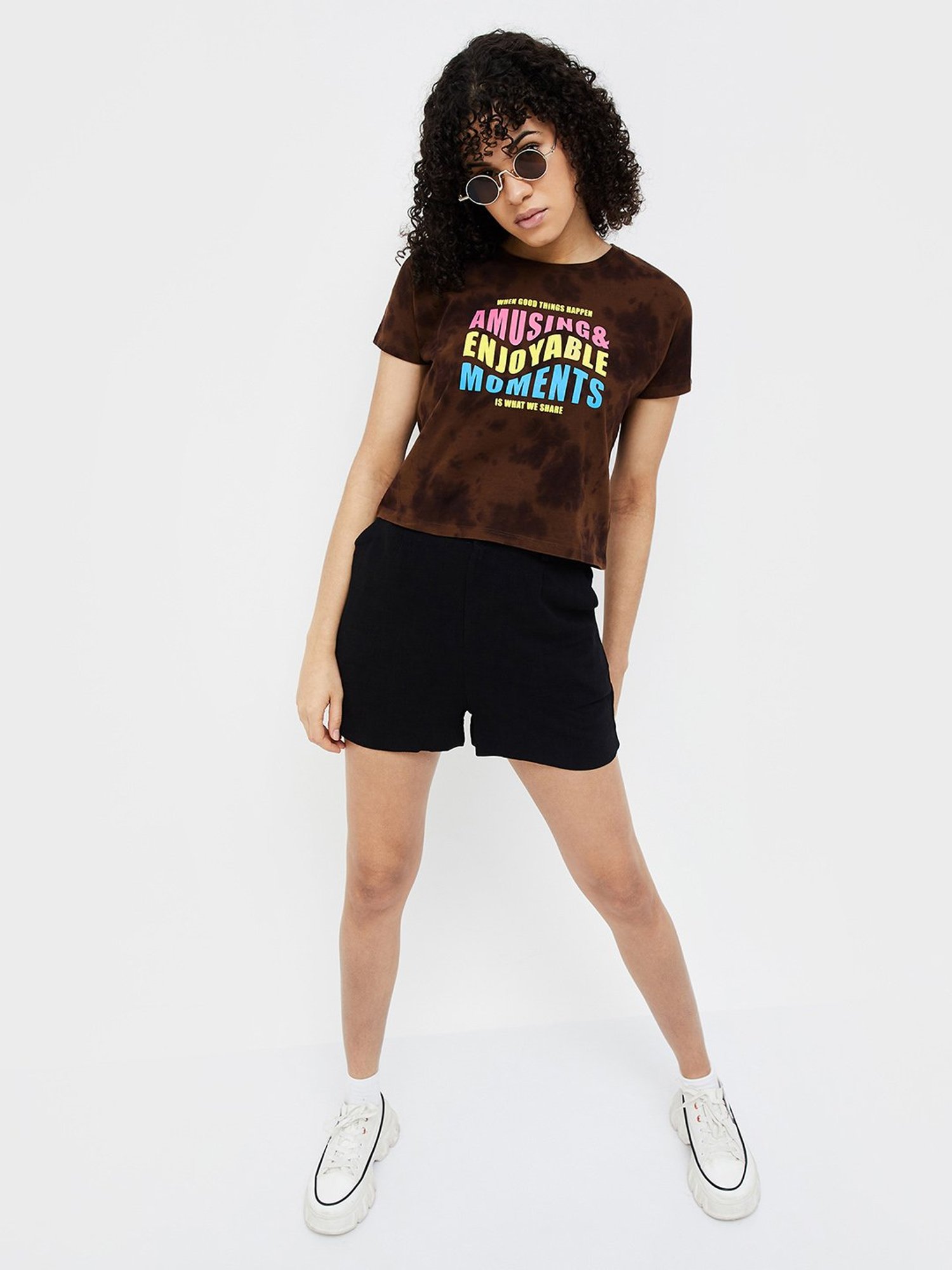 Ginger by Lifestyle Brown Cotton Graphic Print T-Shirt