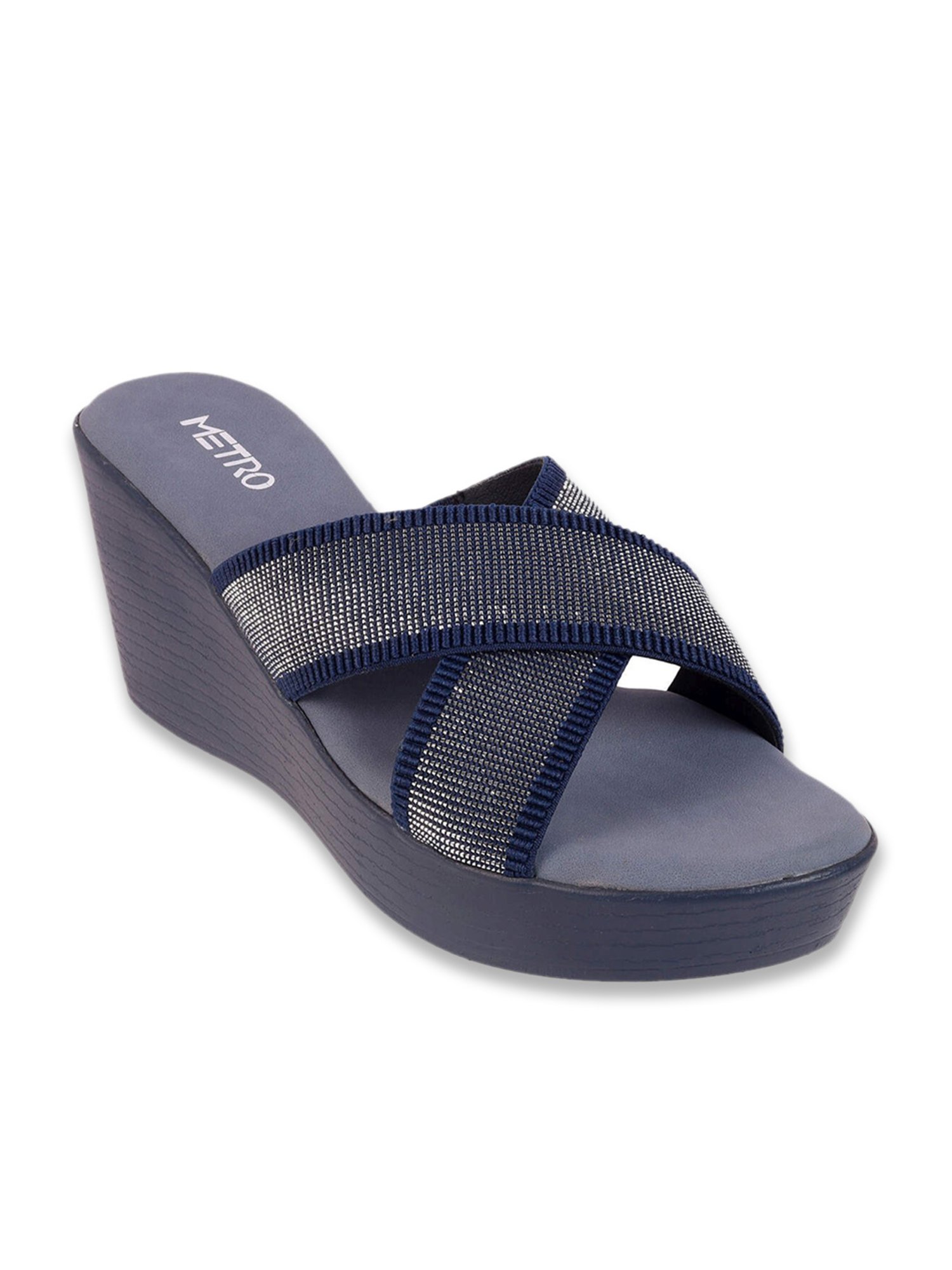 Metro Women's Blue Cross Strap Wedges