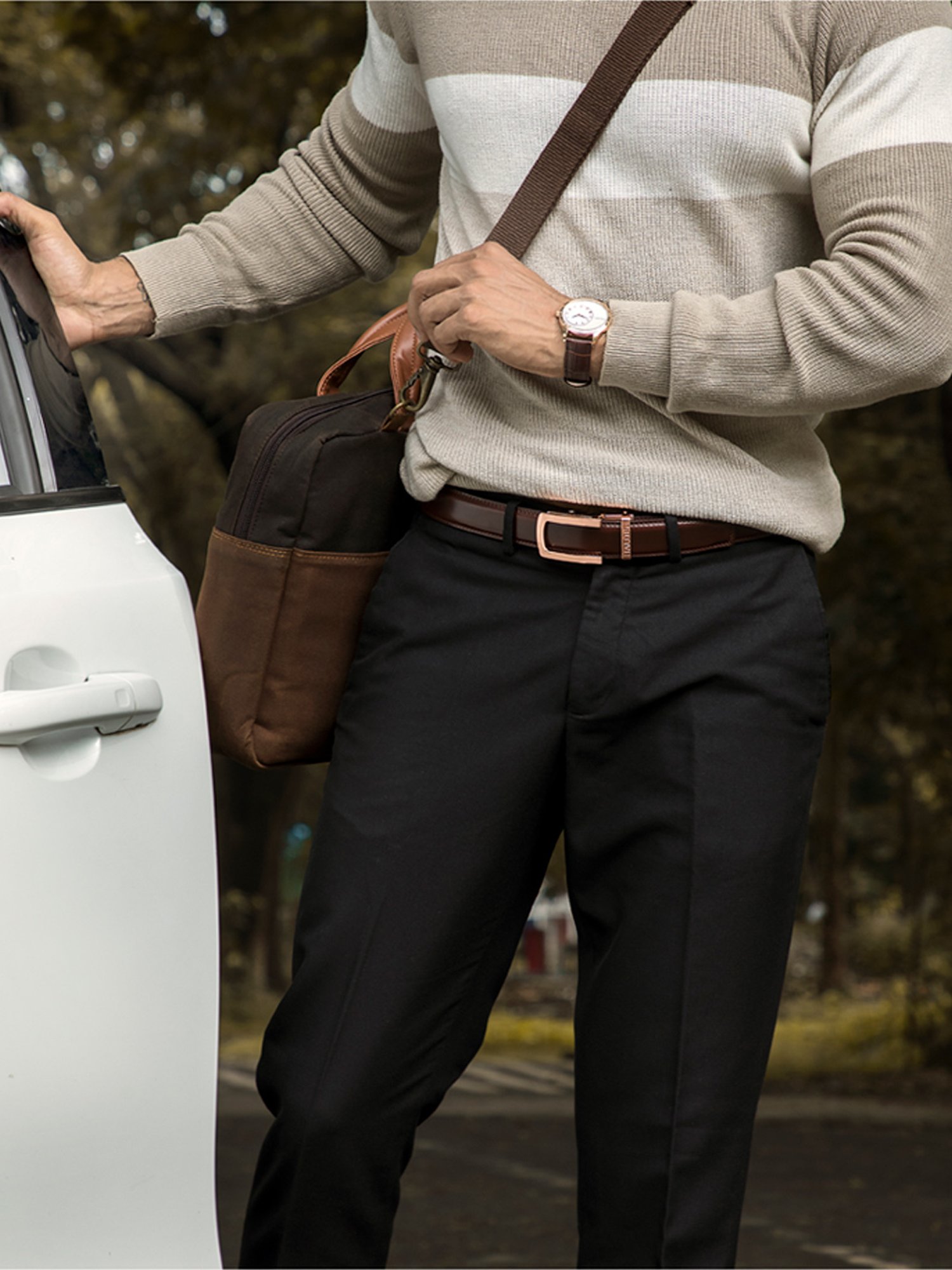 Halden Grey Woven Casual Belt With Classic Silver Matt Buckle