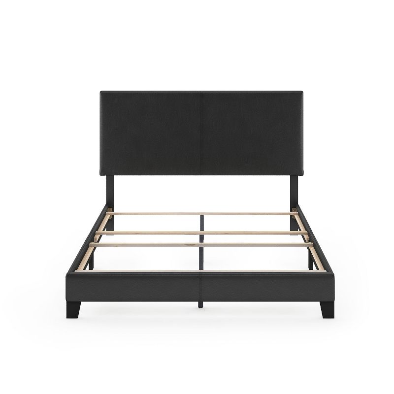Furino Pessac Modern Wooden Supportive Platform Easy Assembly Bed Frame with PU Leather Upholstery and Foam Filled Headboard, Queen Size, Black