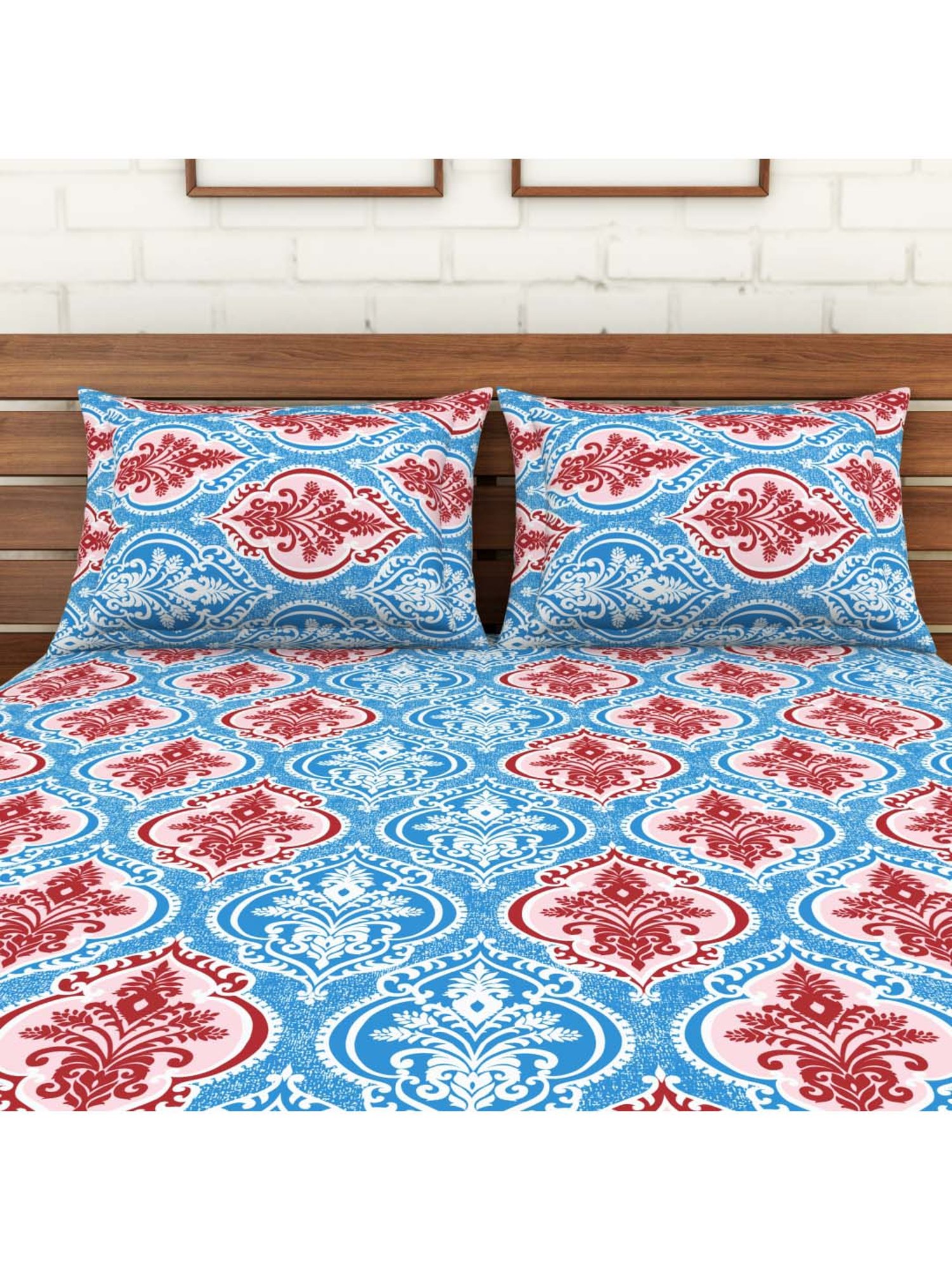 SWHF Blue & Pink Cotton 107 TC Double Bedsheet Sets