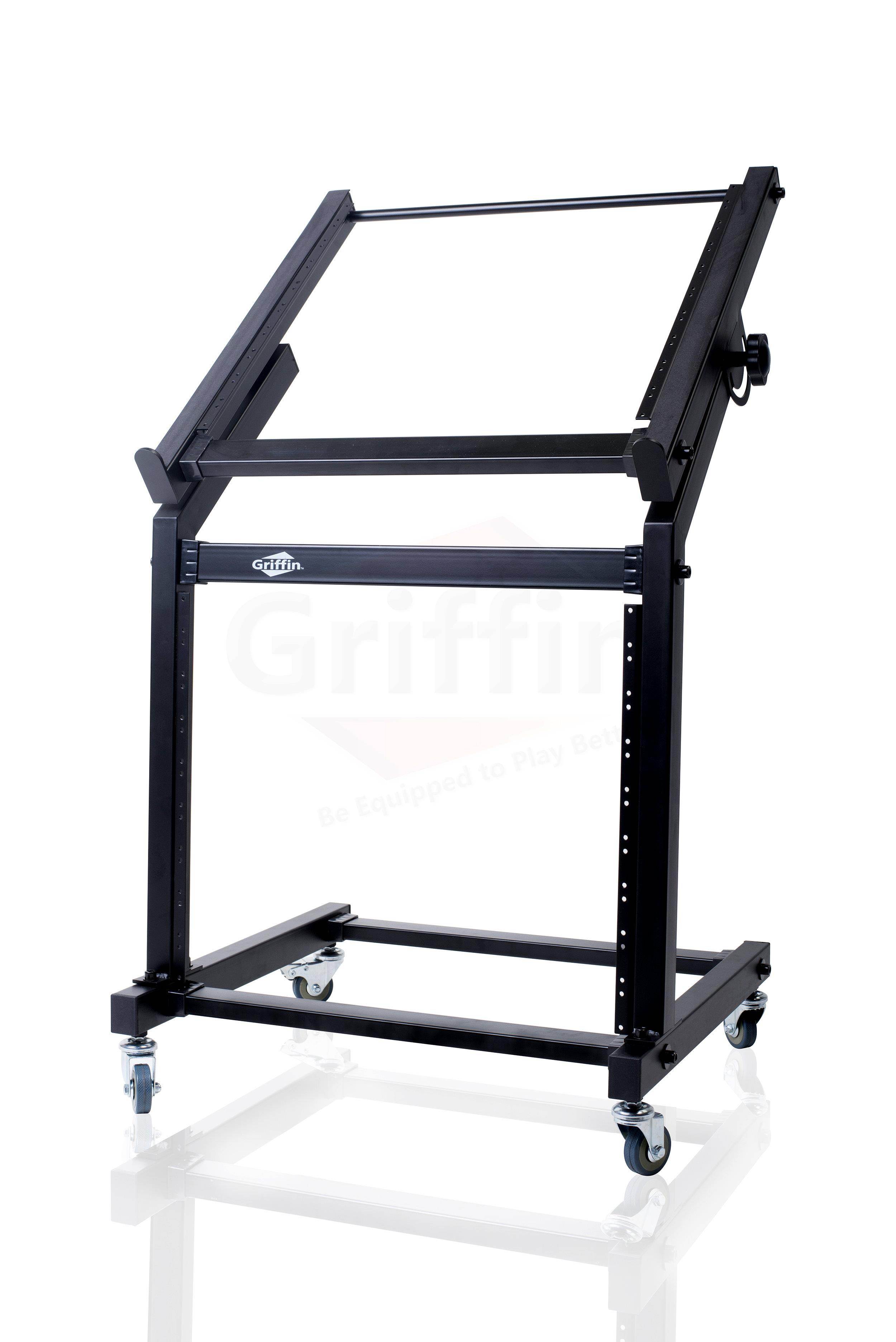 Rack Mount Rolling Stand & Adjustable Mixer Platform Rails by GRIFFIN | 19U Cart Holder for Music Studio Booth Pro Audio Recording Cabinet | Stage Equipment DJ Gear Storage Case for Amplifier, Effects