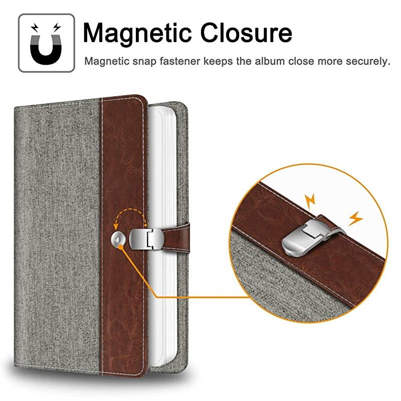 Wallet Photo Album for Fujifilm Instax Wide 300, Polaroid OneStep 2-64 Pockets (Snap Fastener) Album, Compatible with Polaroid POP, Originals 600 Camera 3.5x4.5 Inch Film (Denim Grey)