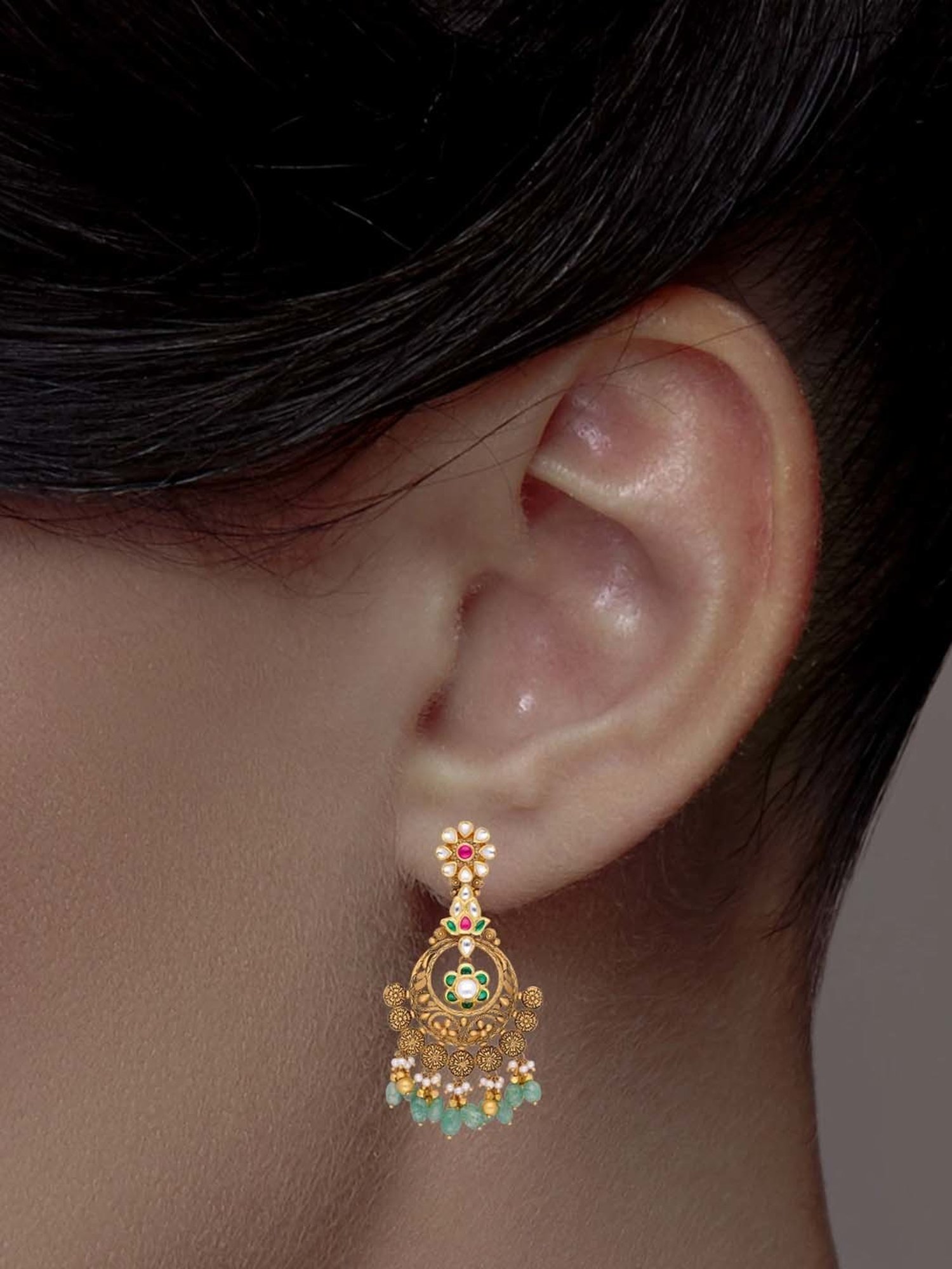 CKC Timeless Elegance: Heritage Gold Drops Set with Kundan and Stones