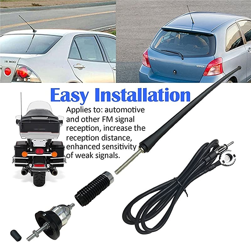 16.9 Inch Car FM AM Radio Antenna, Flexible Mast Radio FM/AM Antenna Universal Car Stereo Auto Roof Fender Radio AM FM Wing Mount Signal Aerial Antenna with Antenna Extension Cable