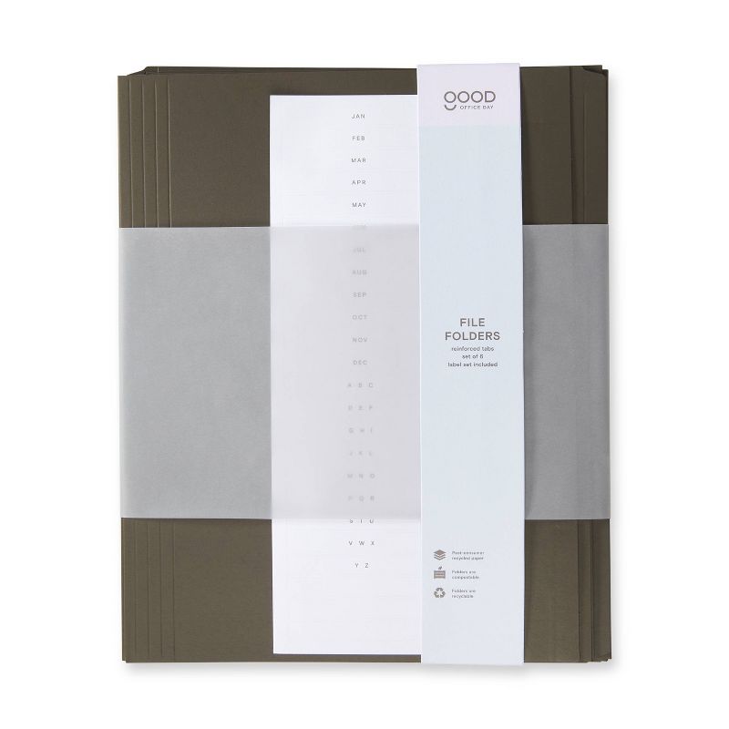 6ct File Folders with Label Set Letter Size Charcoal - Good Office Day