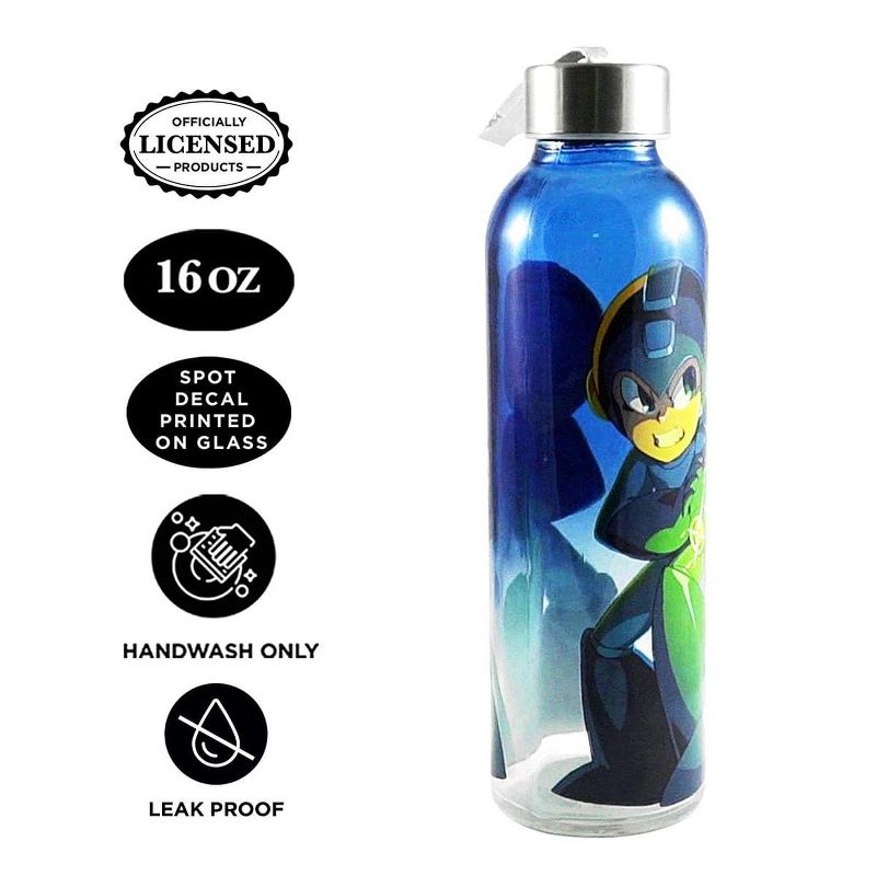 Just Funky Mega Man 20oz Glass Water Bottle