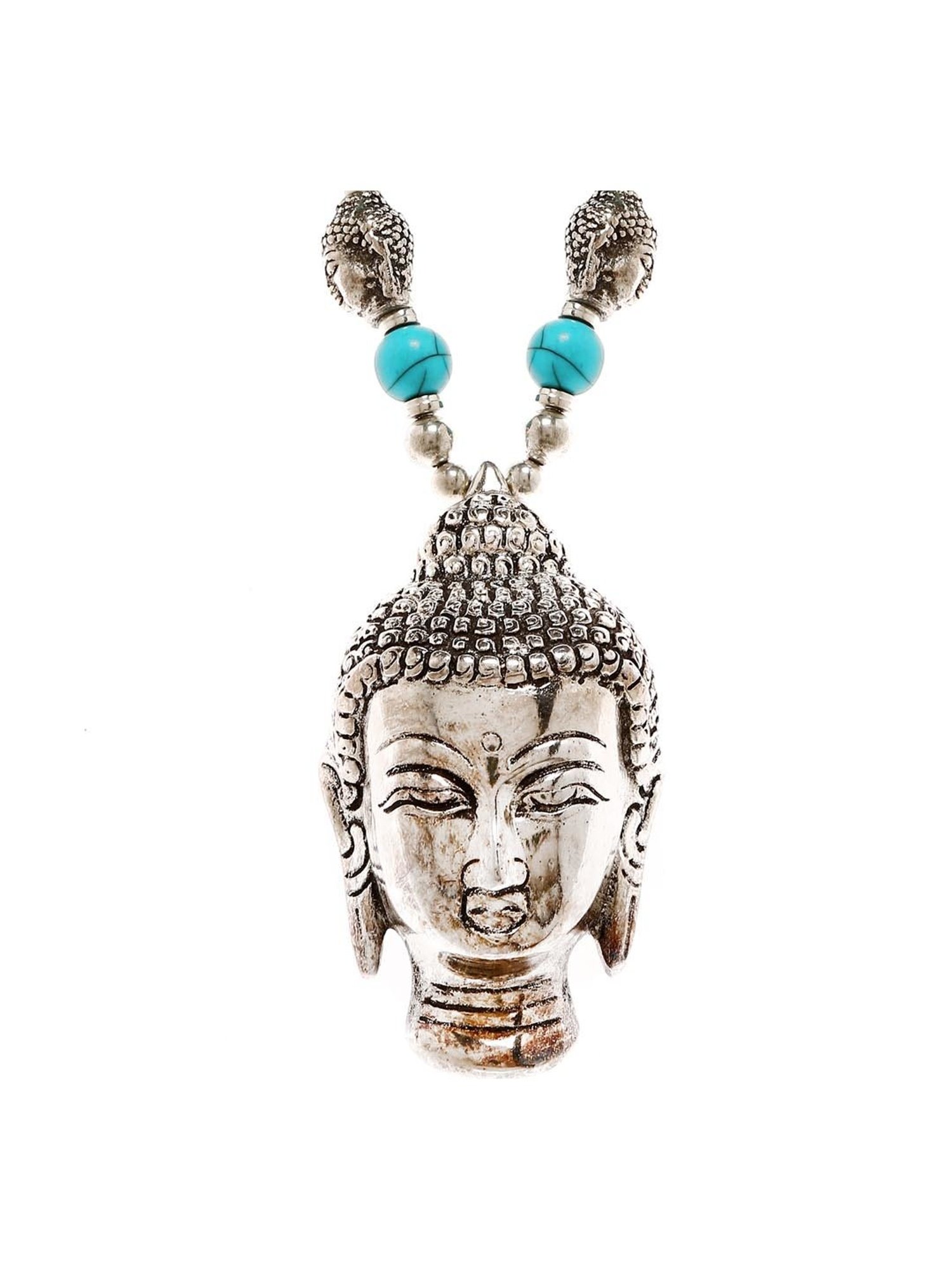 Imli Street Buddha Design Turquoise & Silver Necklace