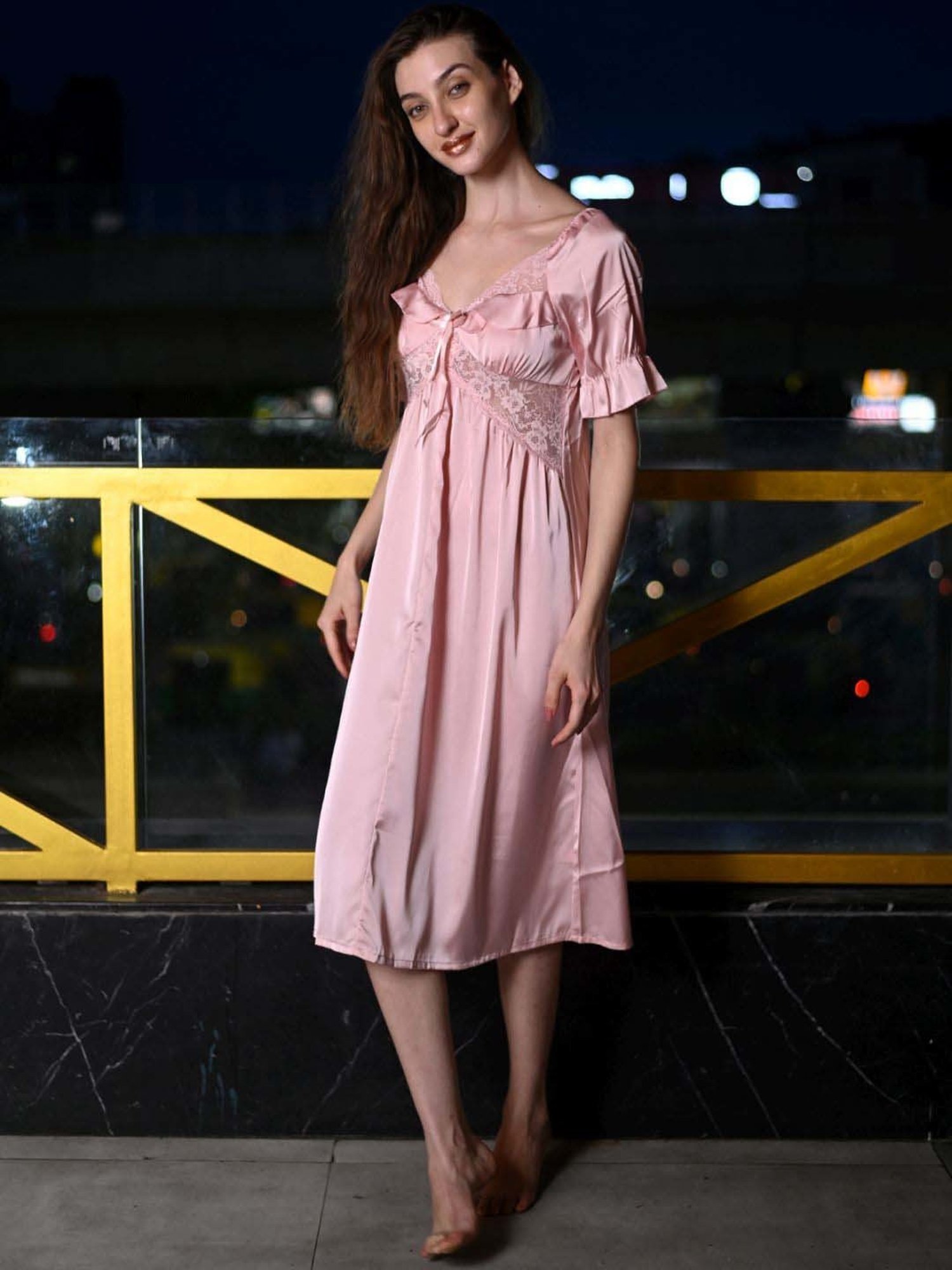 Odette Pink Lace Work Night Dress