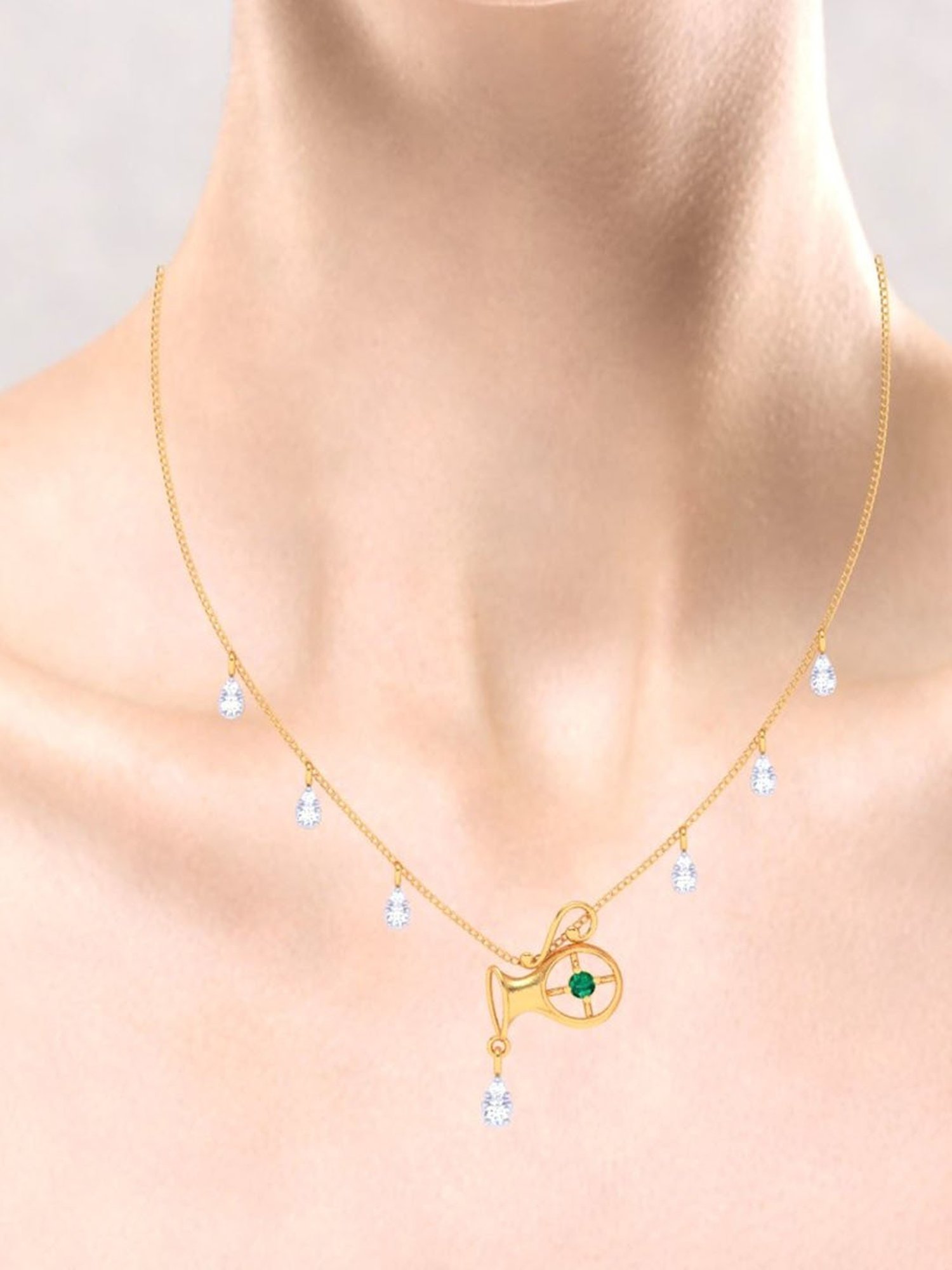 P.C. Chandra Jewellers 22k Yellow Gold Aaquarius Themed With Stone Necklace