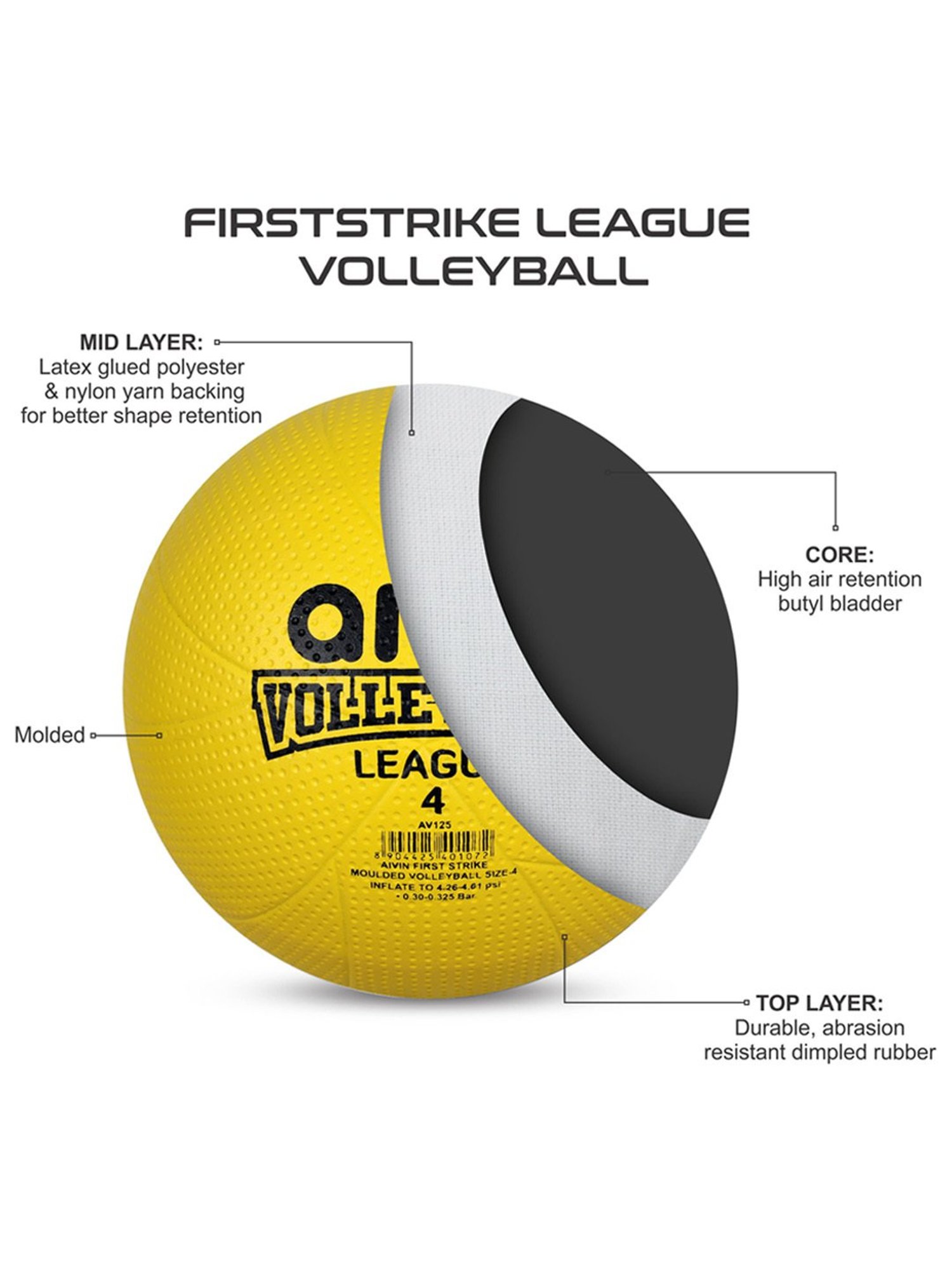 AIVIN Firststrike League Volleyball (Yellow) Size - 4