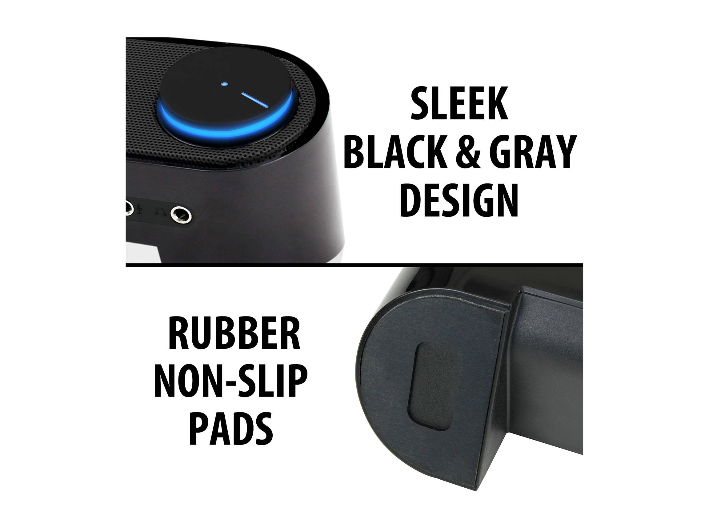 Desktop Computer Sound Bar Speaker w/ Easy Access Headphone & Mic Jacks by GOgroove - SonaVERSE UBR (Blackout) - USB Powered, LED accents, Compact 16.5" Length, Angled Design - Ideal for Small Desks