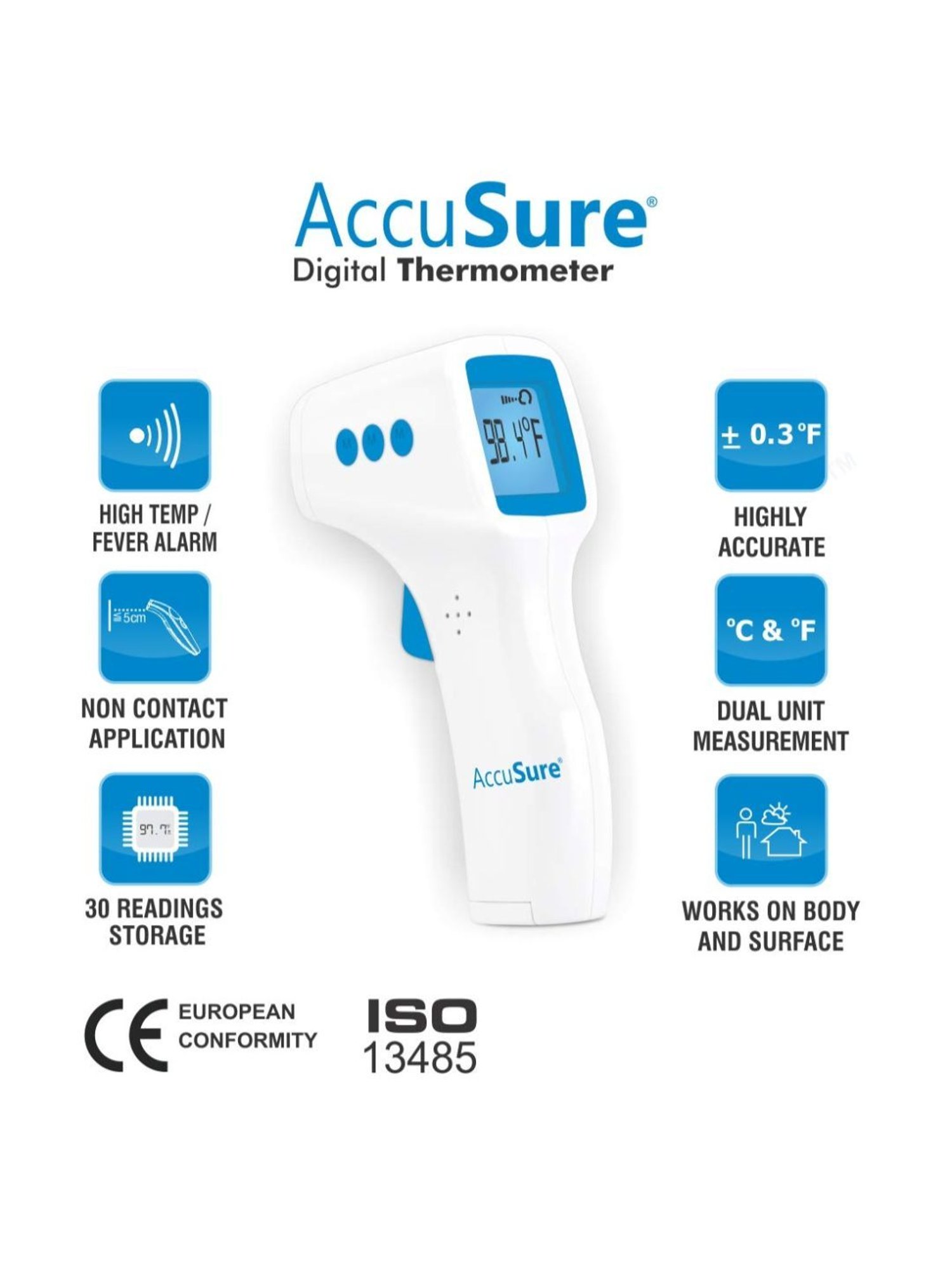 AccuSure HA-650 Non-Contact Digital Infrared Forehead Thermometer for baby & adults for fever