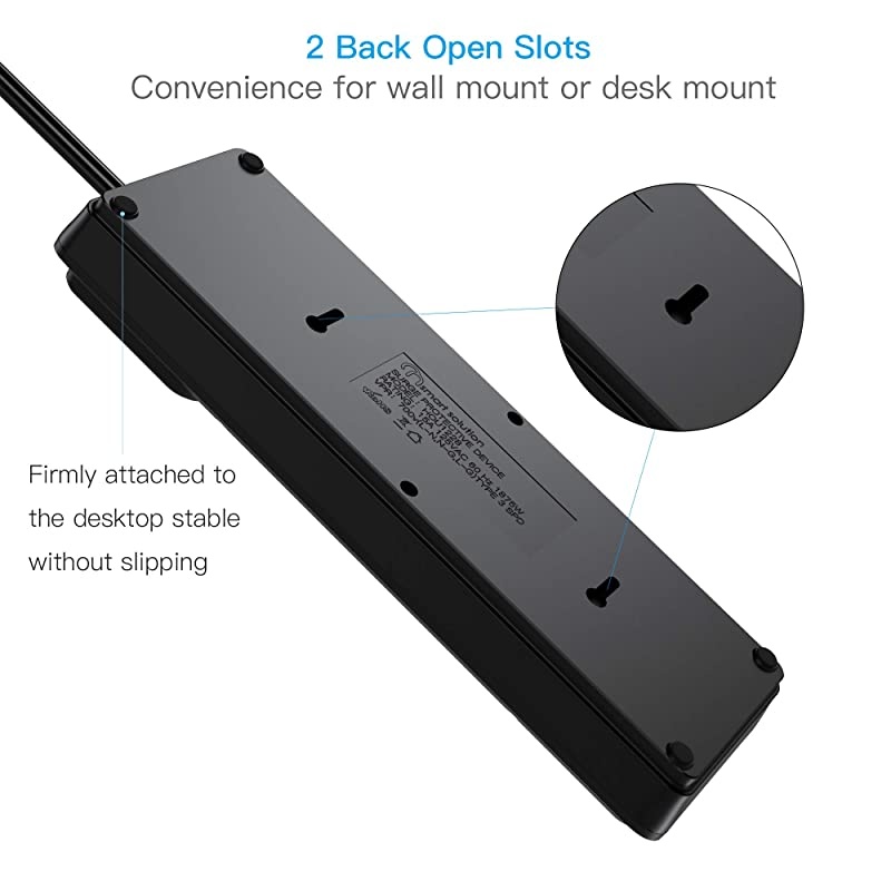 ON USB Power Strip Surge Protector with 8AC outlets amp 2 USB Ports 2100J Surge Protection 15A Overload Breaker 6Ft Long Power CordMountableBlack