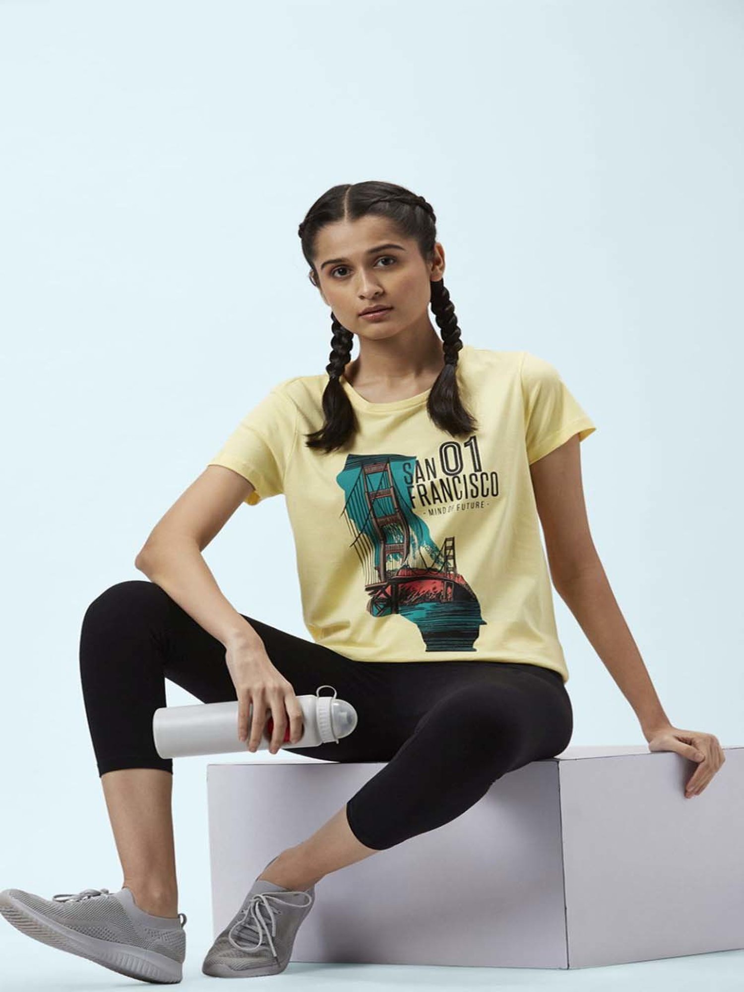 Ajile by Pantaloons Yellow Cotton Graphic Print Sports T-Shirt