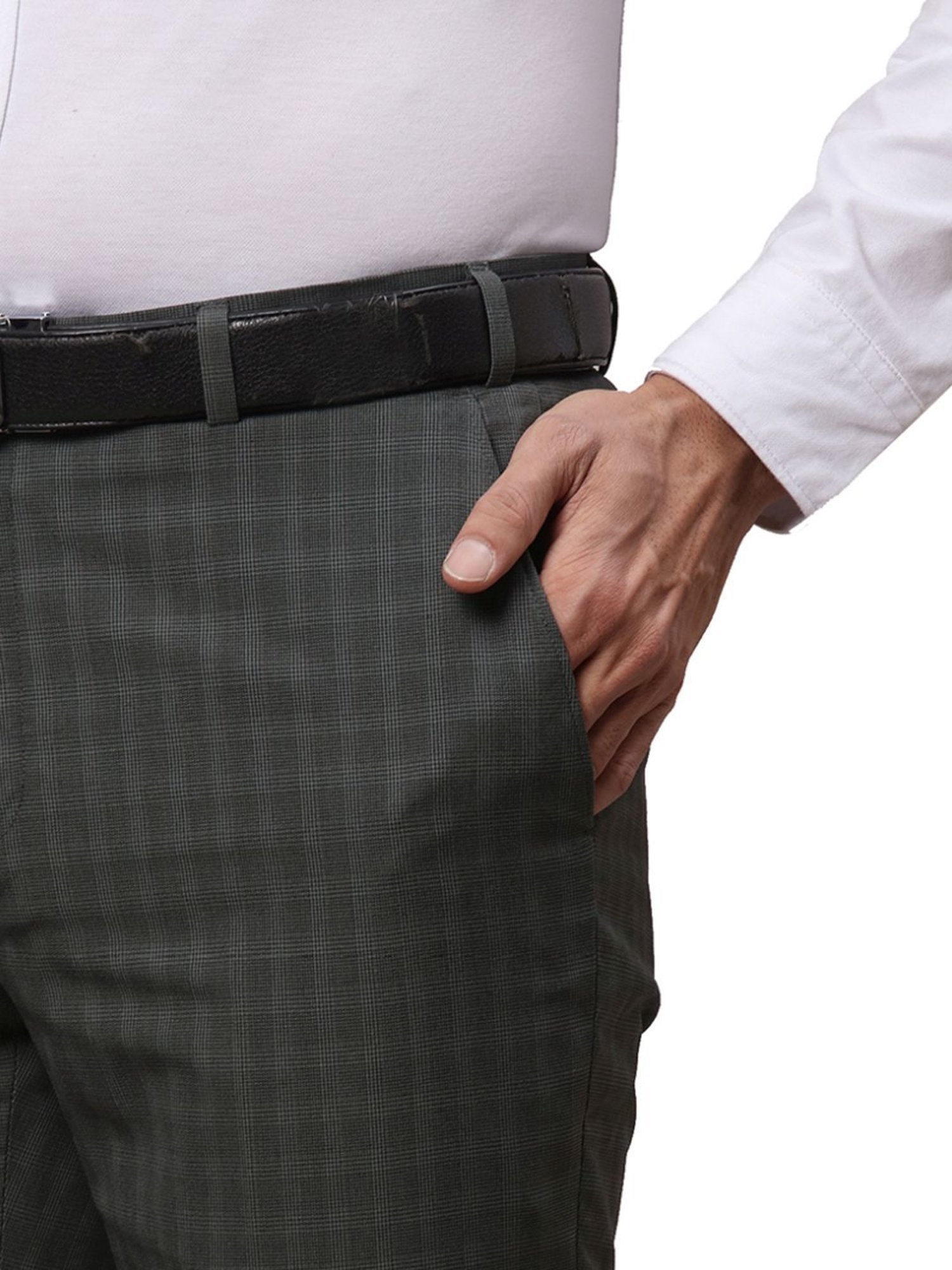 Raymond Grey Slim Fit Checks Trousers