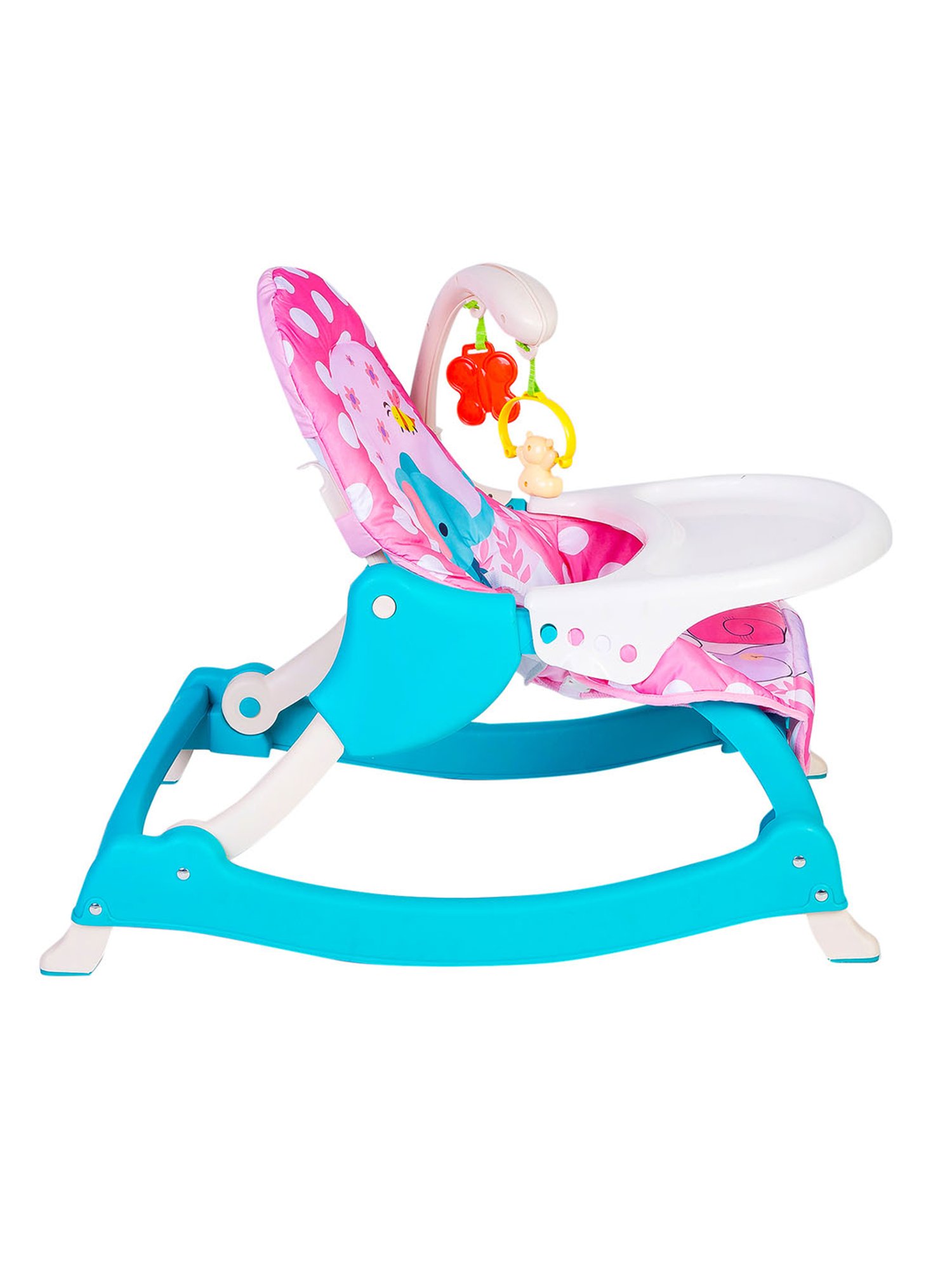 Baby Moo Pink Polka Dot 2 In 1 Rocker Cum Feeding Chair (20 Kg)