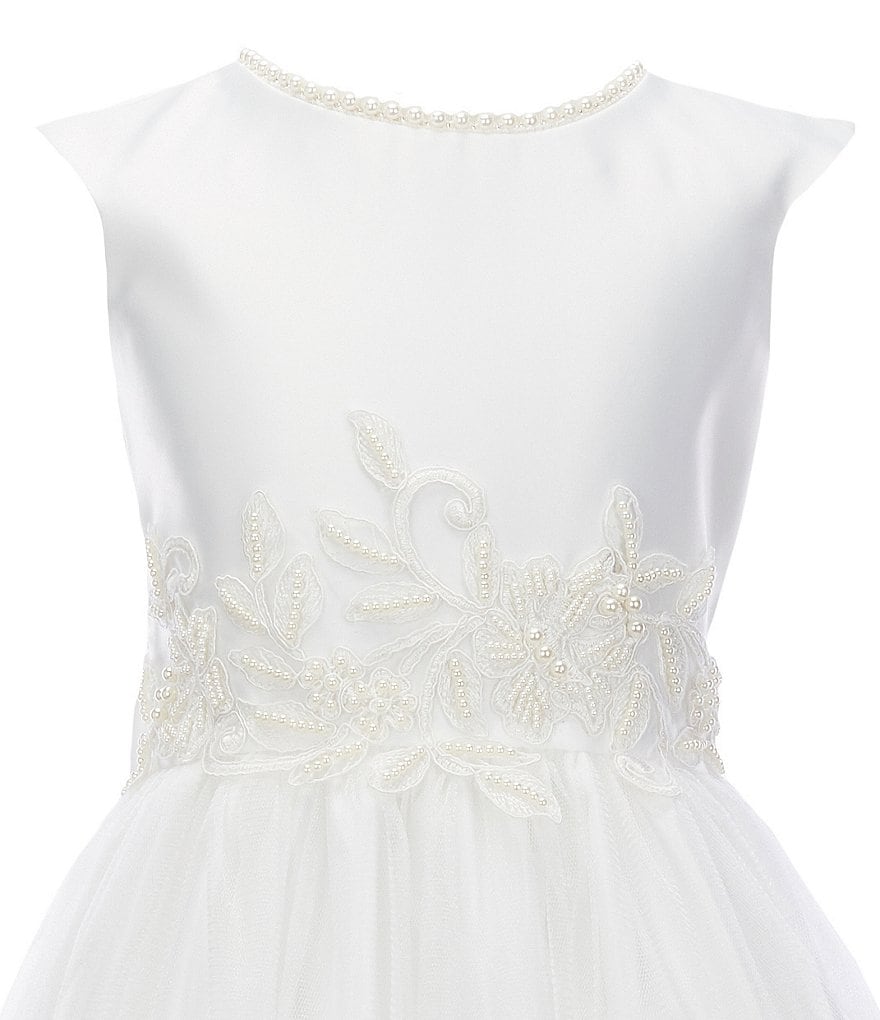Sweet Kids Big Girls 7-16 Faux-Pearl Satin/Tulle Fit-And-Flare Dress