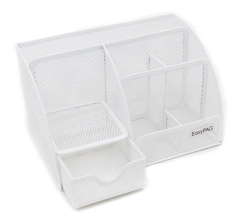 EasyPAG Mesh Desk Organizer 5 Compartments and 1 Slide Drawer,White