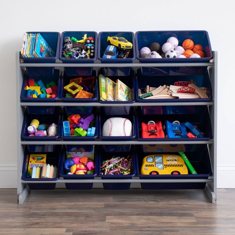 Newport Super Sized Toy Storage Organizer with 16 Storage Bins Navy/Gray - Humble Crew