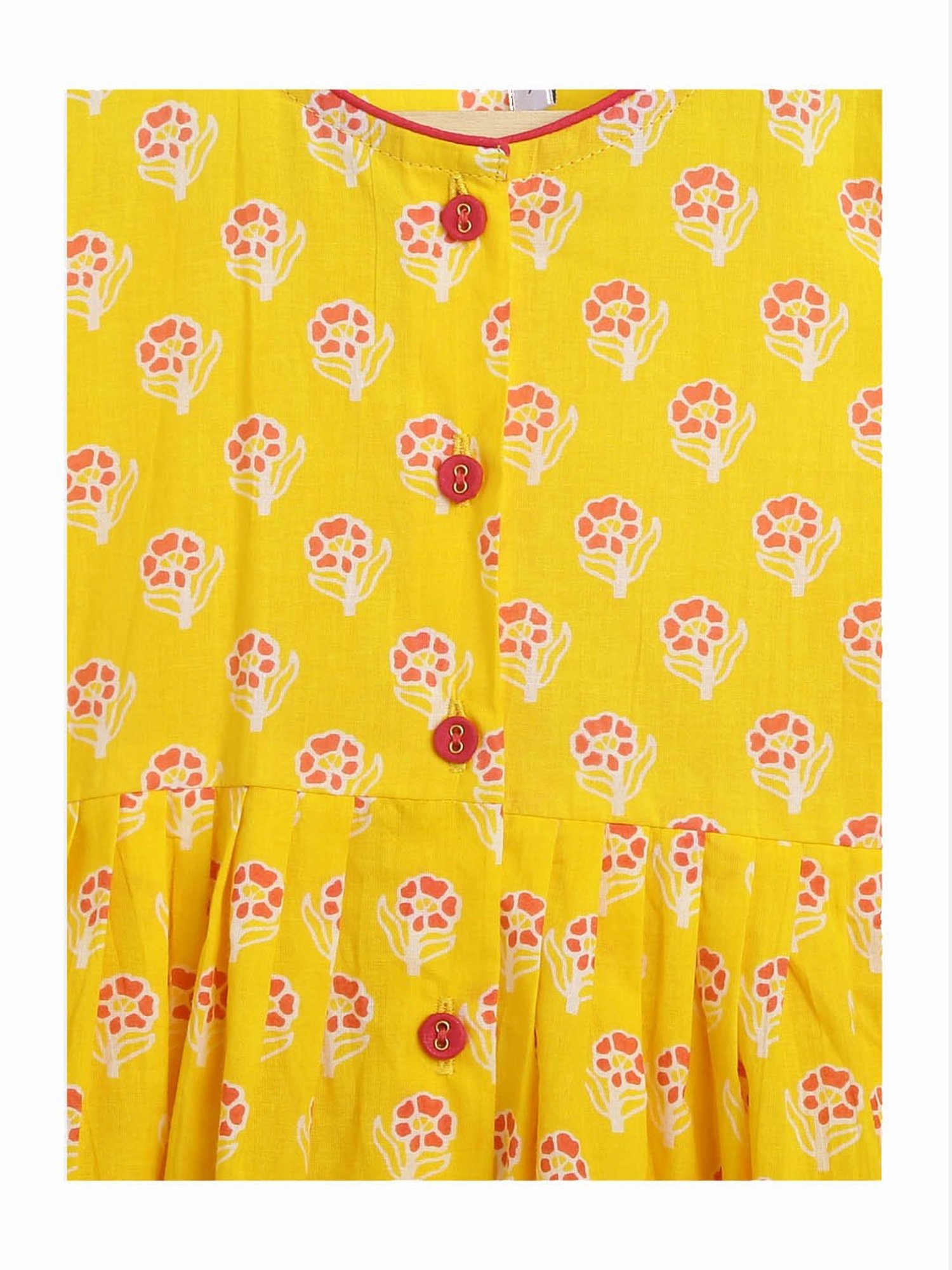 Campana Kids Yellow & Magenta Small Flower Motif Print Kurti with Dhoti