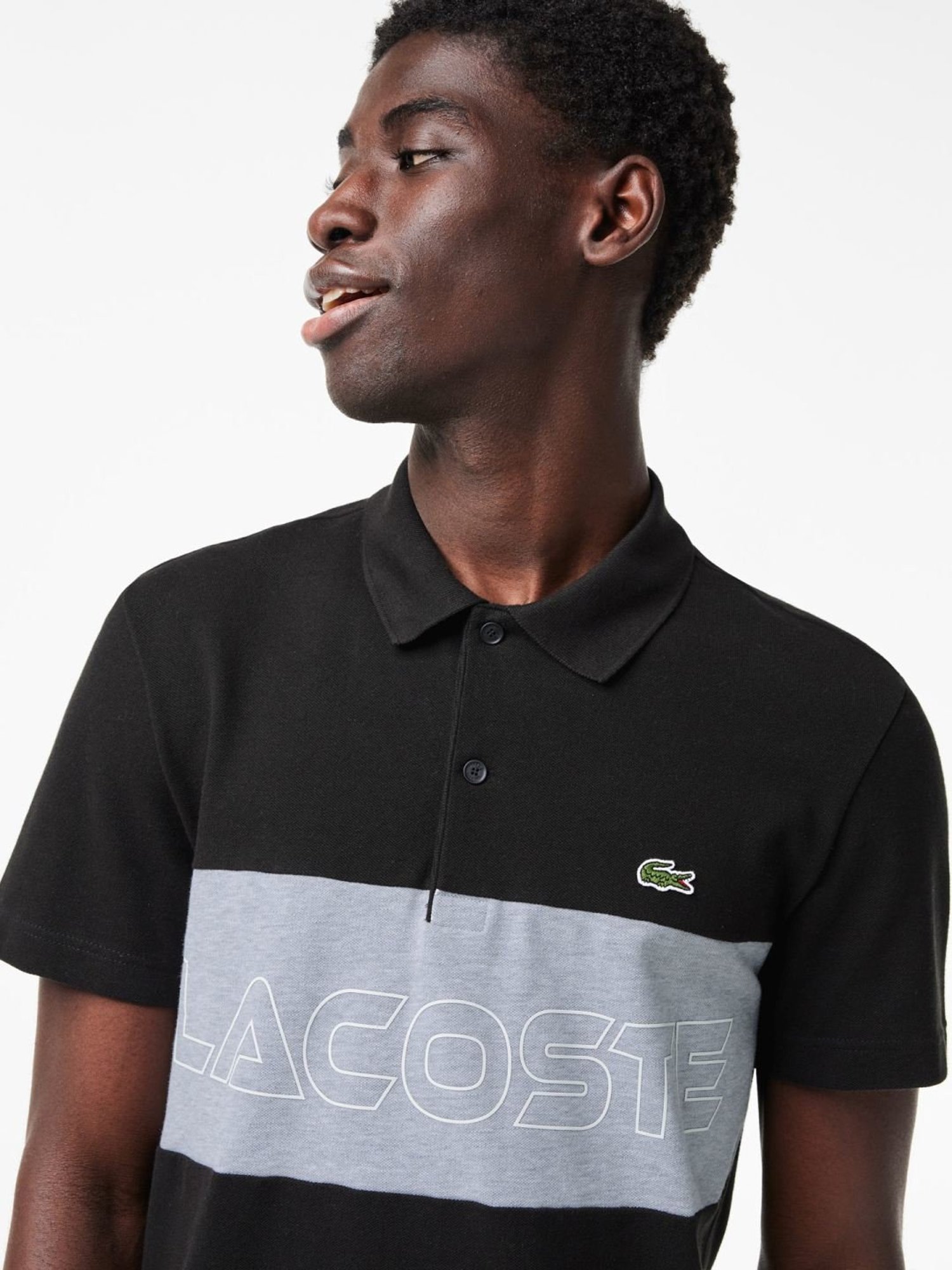 Lacoste Black Cotton Regular Fit Logo Printed Polo T-Shirt