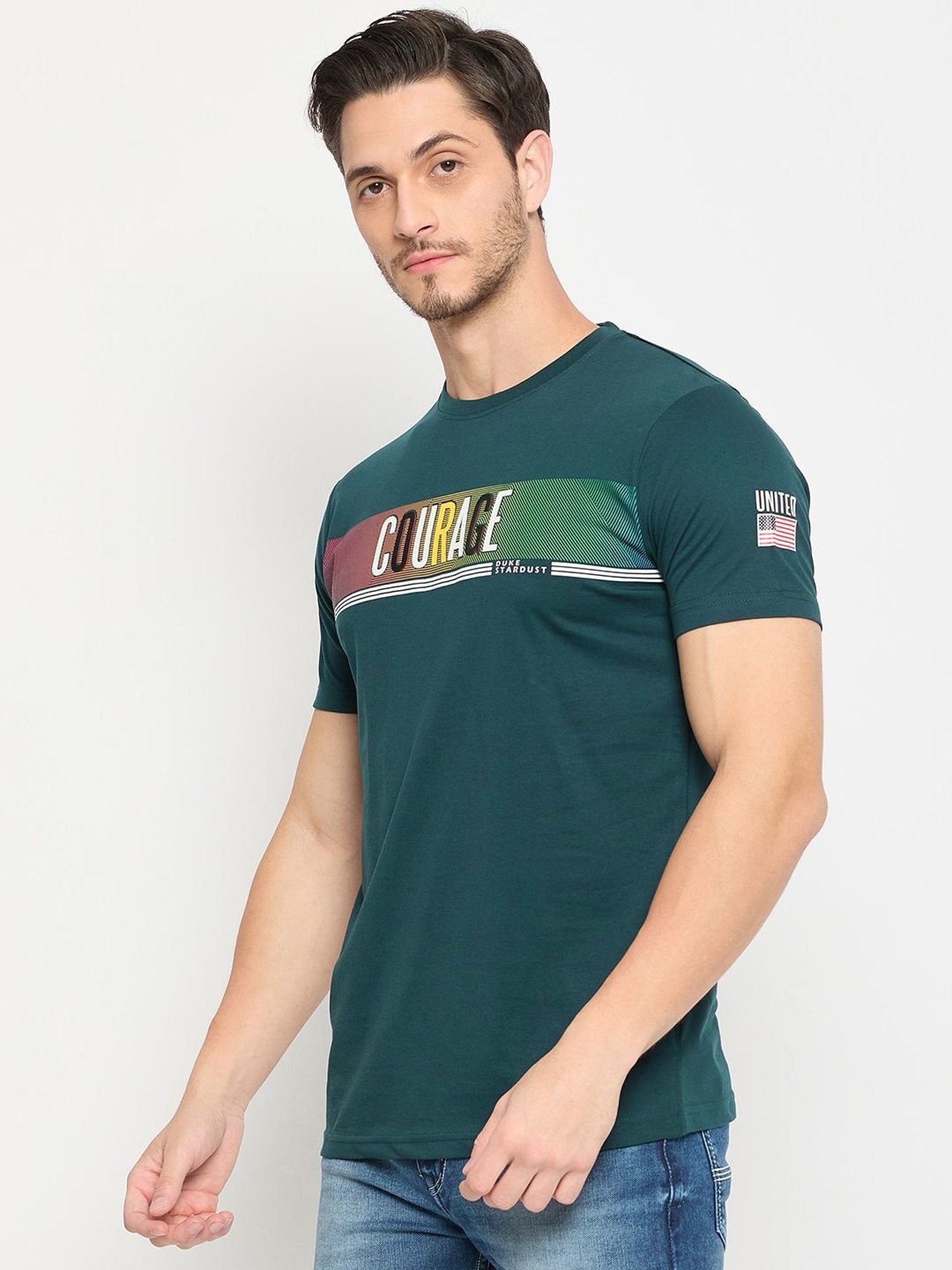 Duke Teal Slim Fit Printed T-Shirt