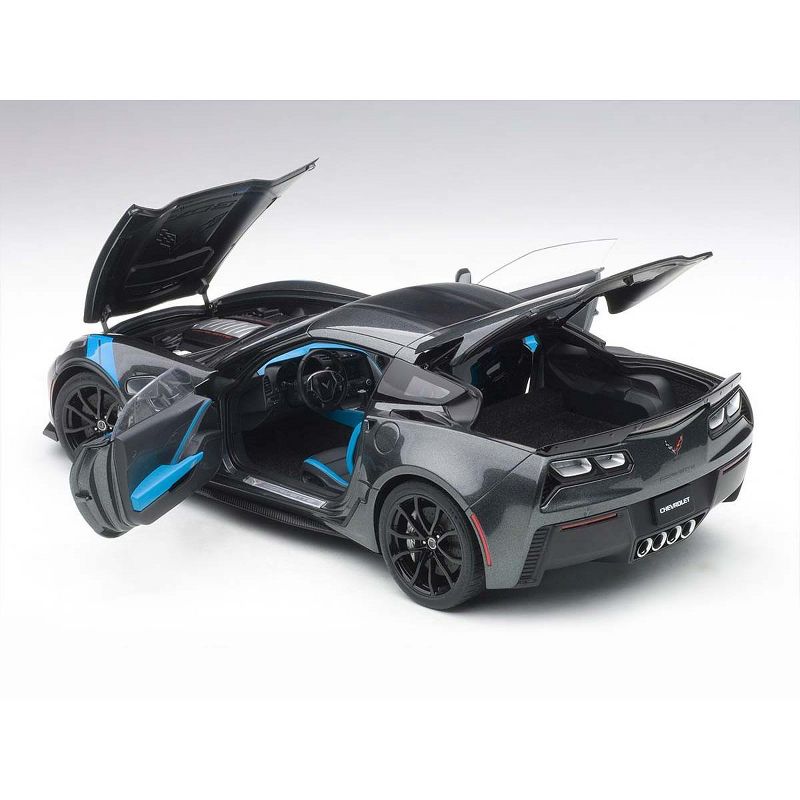 2017 Chevrolet Corvette C7 Grand Sport Grey Metallic w/ Black Stripe & Blue Fender Hash Marks 1/18 Model Car by Autoart