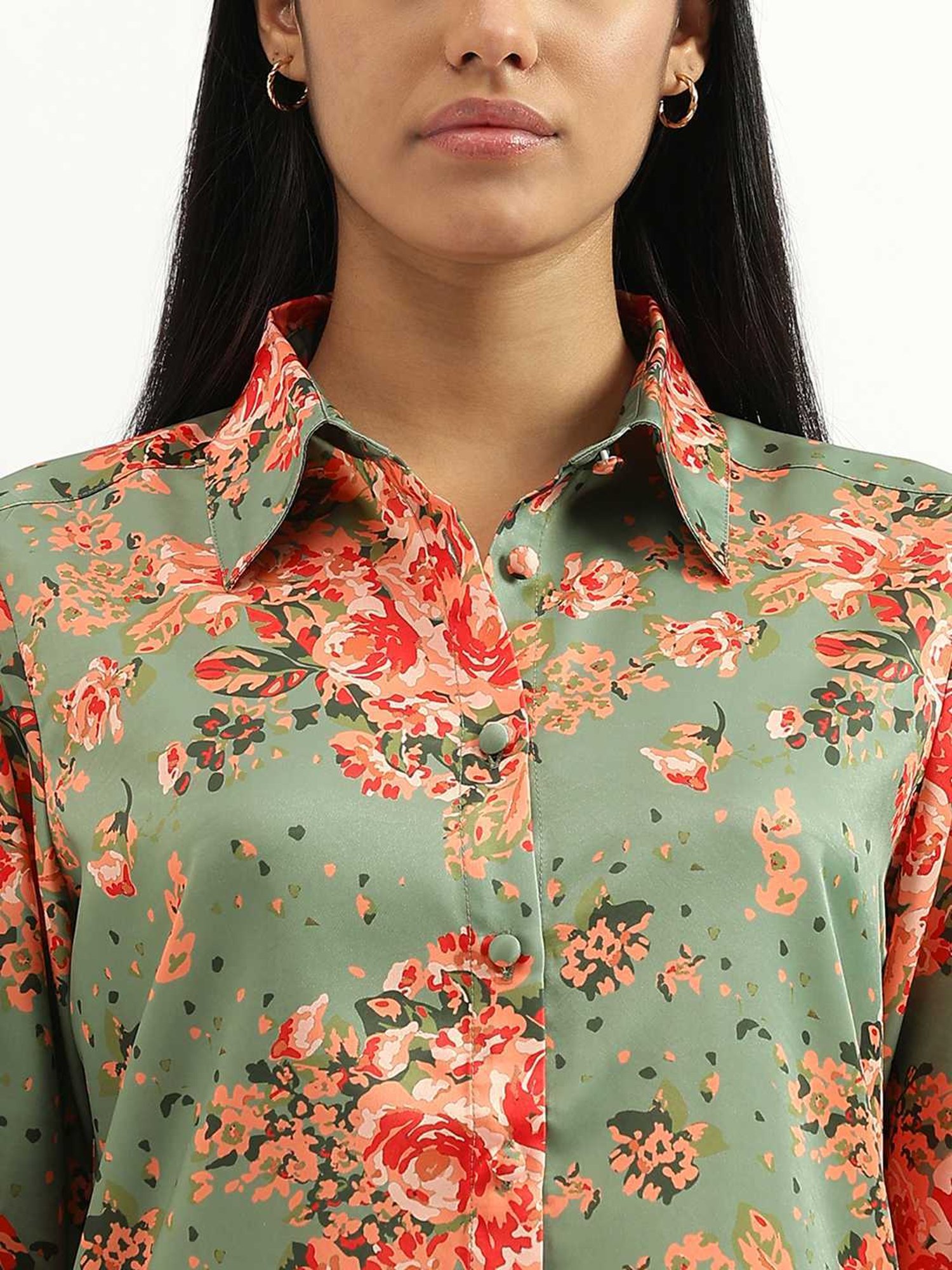 United Colors of Benetton Green Floral Print Shirt