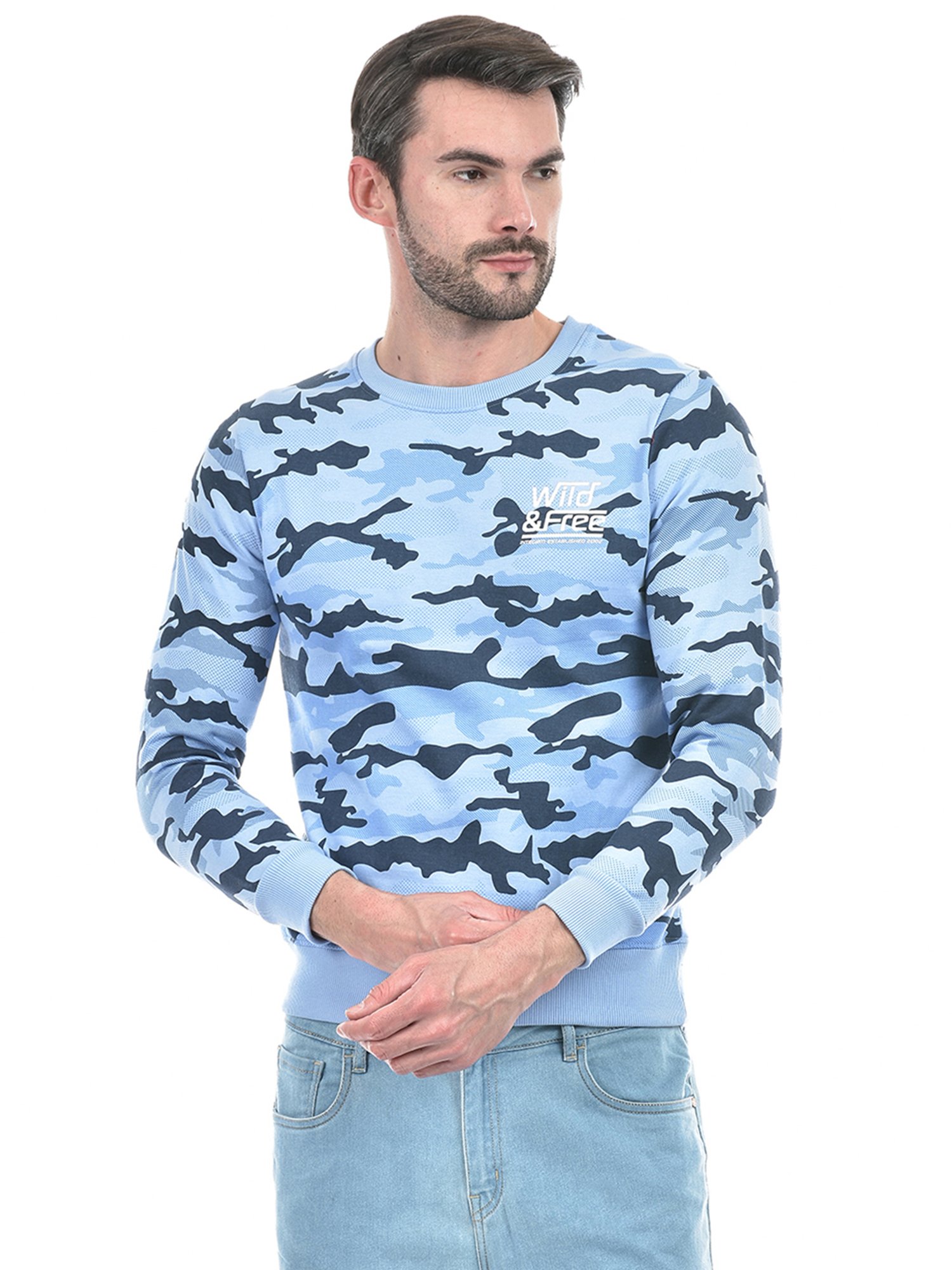 Integriti Light Blue Regular Fit Camo Print Sweatshirt