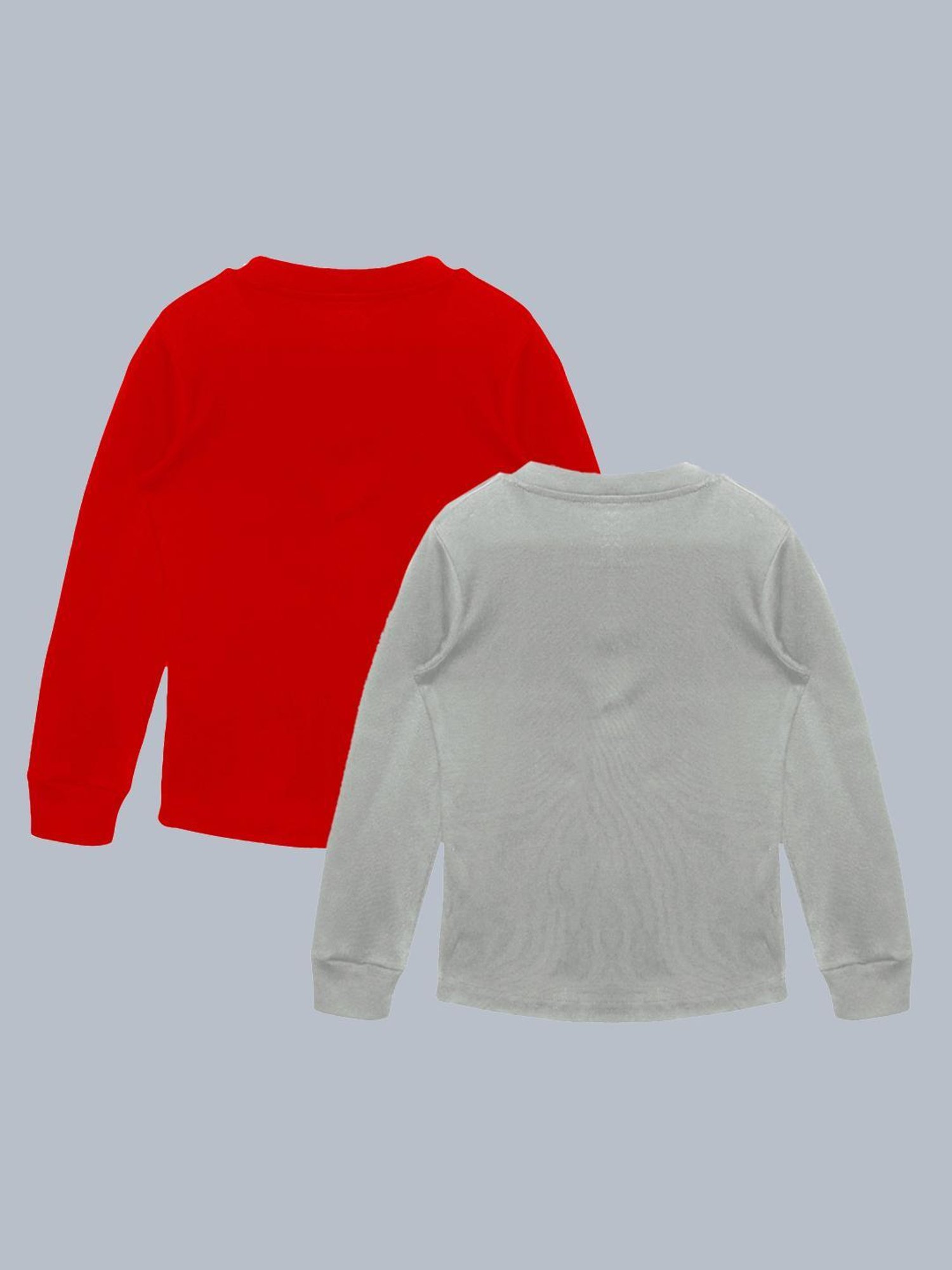 Kiddopanti Unisex Red & Light Grey Solid Full Sleeves T-Shirt (Pack Of 2)