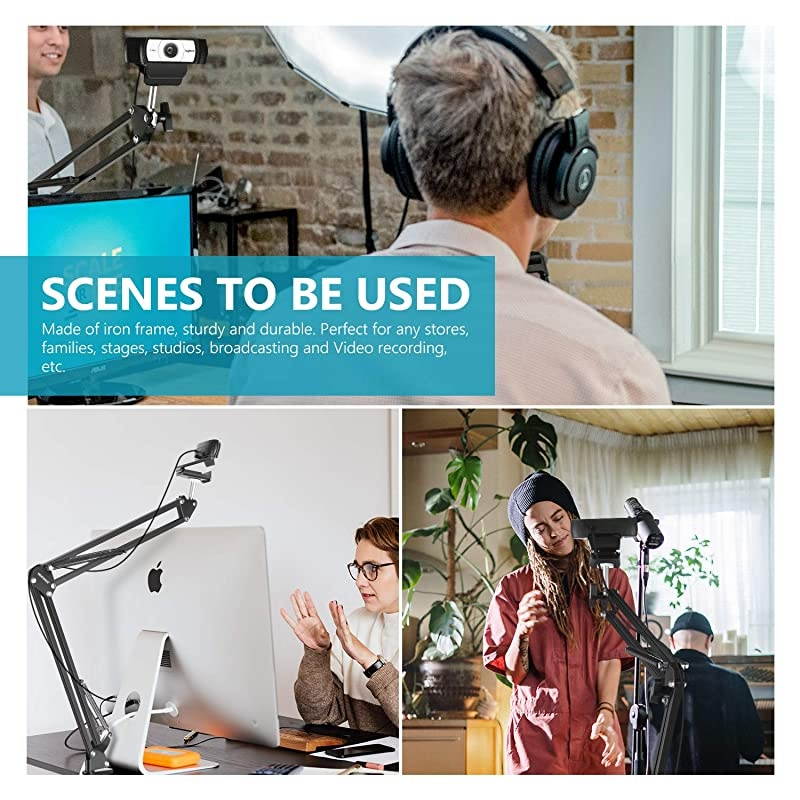 Desktop Clamp Adjustable Suspension Boom Scissor Arm Stand Holder 360 Degree Rotation Swivel Mount, Load up to 2.2 pounds/1 kilograms for Logitech Webcam C922 C930e C930 C920 C615 C960 C980 pro