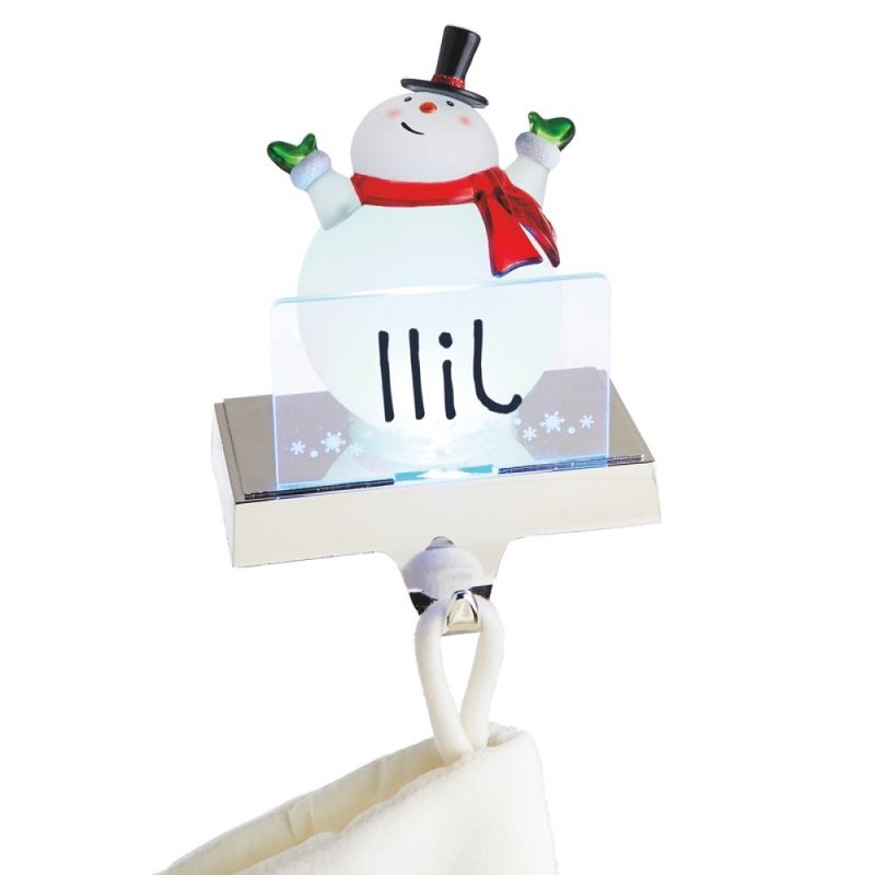 Ganz 6.75" White and Red LED Lighted Frosted Snowman Christmas Stocking Holder Foralization