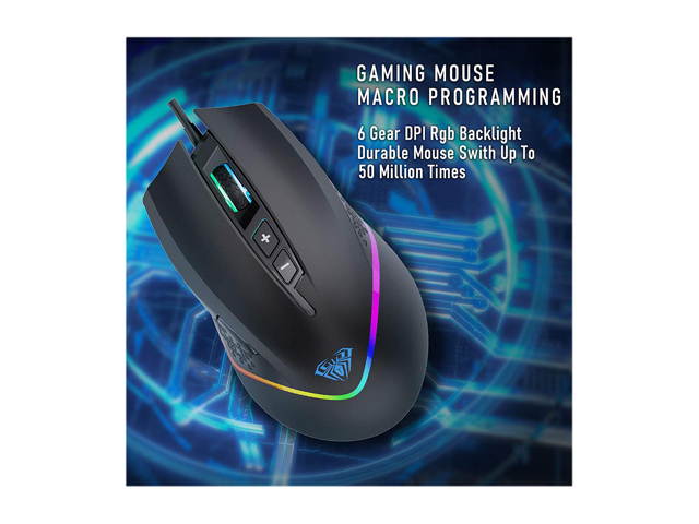 AULA H510 RGB Gaming Mouse with 9 Side Buttons High Precision 10000 DPI Optical Sensor, Fire Button Computer Mice 14-Programmable-Buttons for PC/Gamer