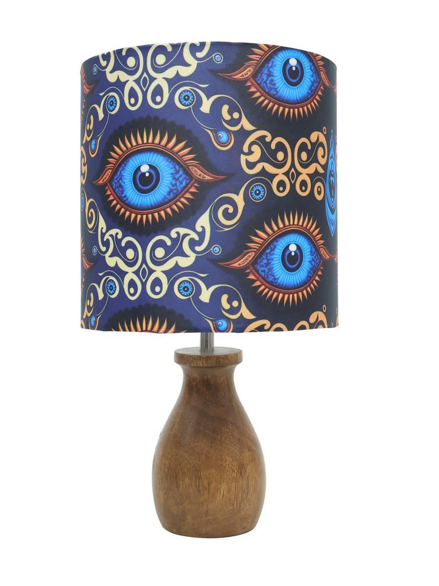 Homesake Beauty in Eye Multicolor Wood Dovel Pot Table Lamp with Fabric Lampshade